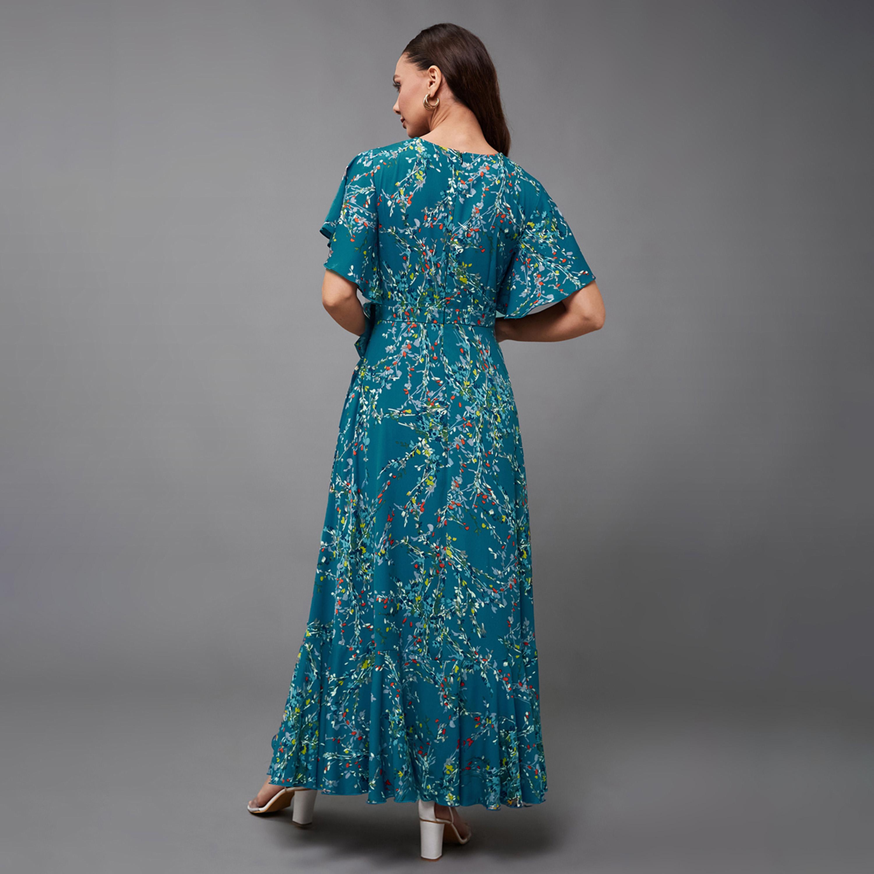 ستايلي - فستان ماكسي ملفوف بفتحة رقبة على شكل V-women-clothing-dresses-image-4