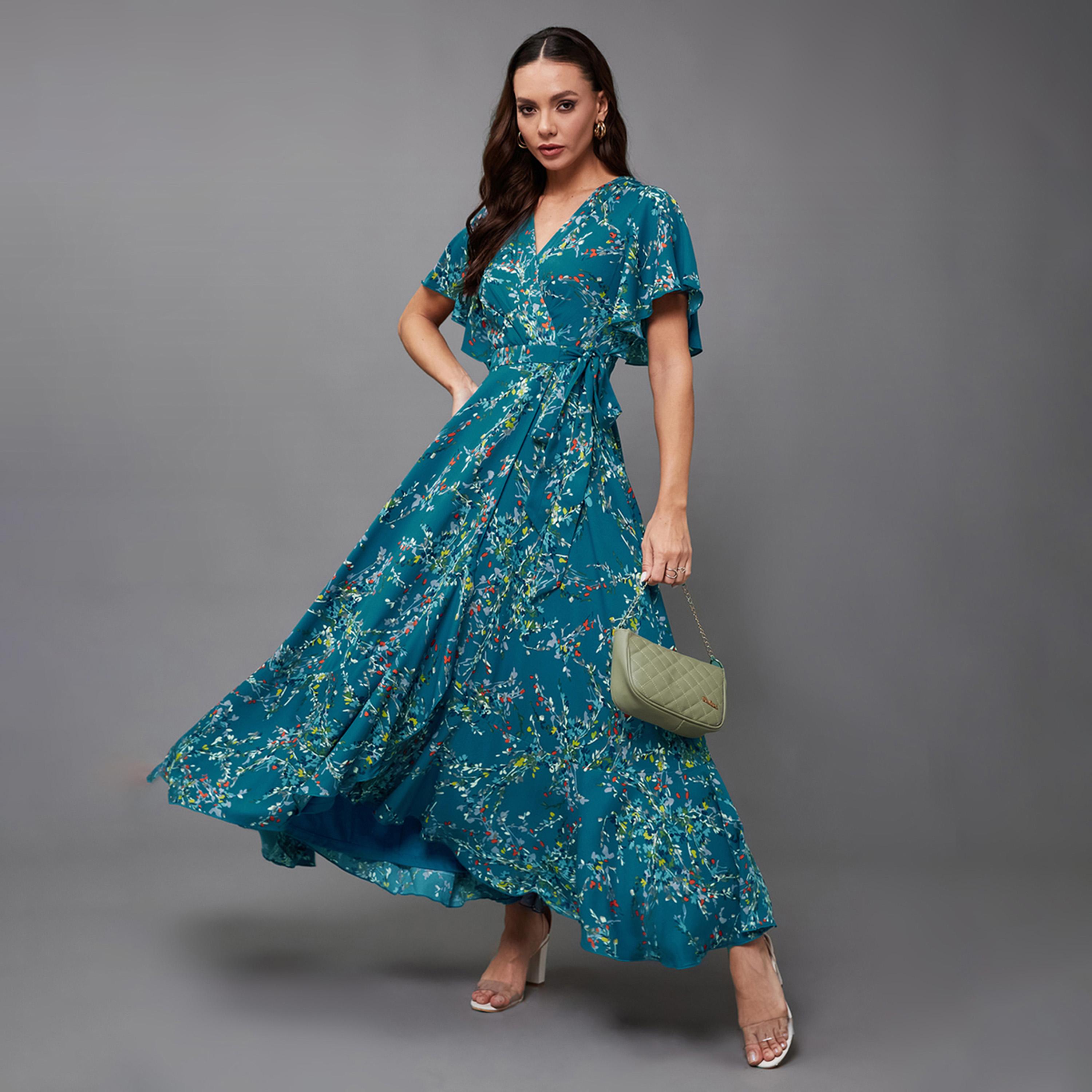 ستايلي - فستان ماكسي ملفوف بفتحة رقبة على شكل V-women-clothing-dresses-image-6