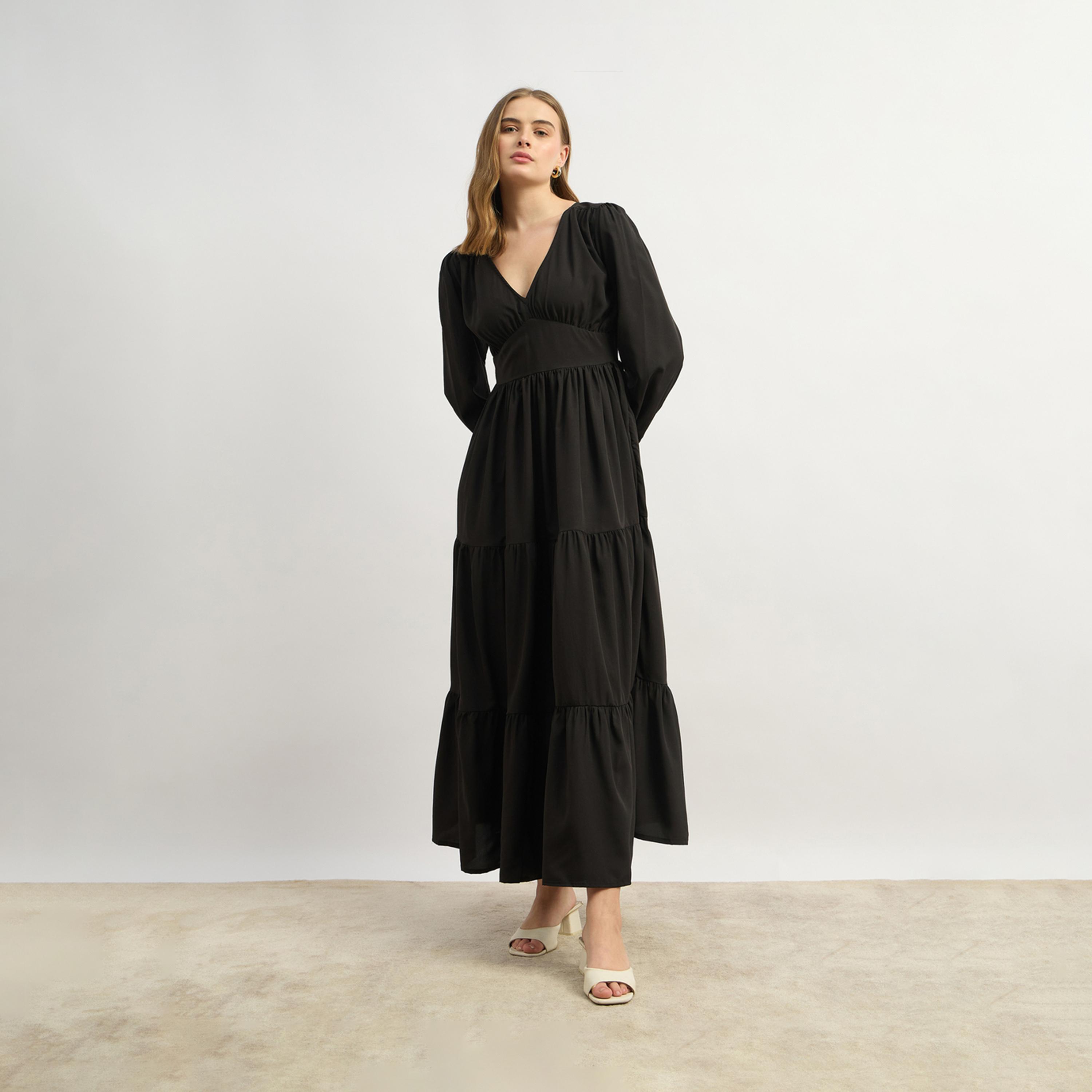 ستايلي - فستان ماكسي موتلي كرو مطبوع بالكامل بقصة A مع تفاصيل ربطة للياقة-women-clothing-dresses-image-2
