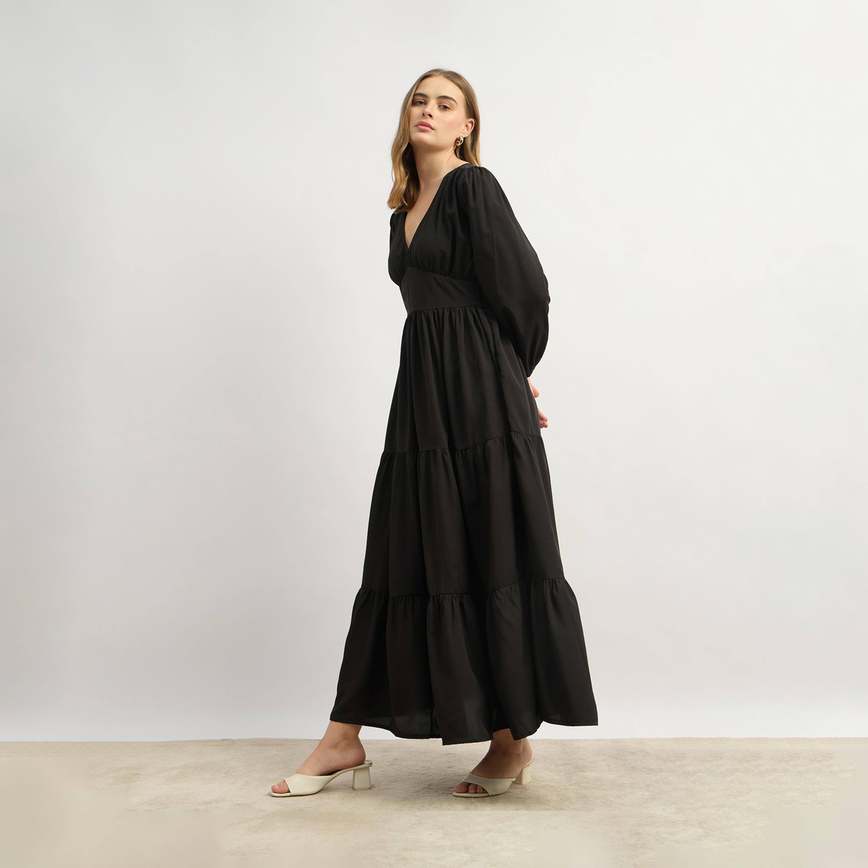ستايلي - فستان ماكسي موتلي كرو مطبوع بالكامل بقصة A مع تفاصيل ربطة للياقة-women-clothing-dresses-image-3