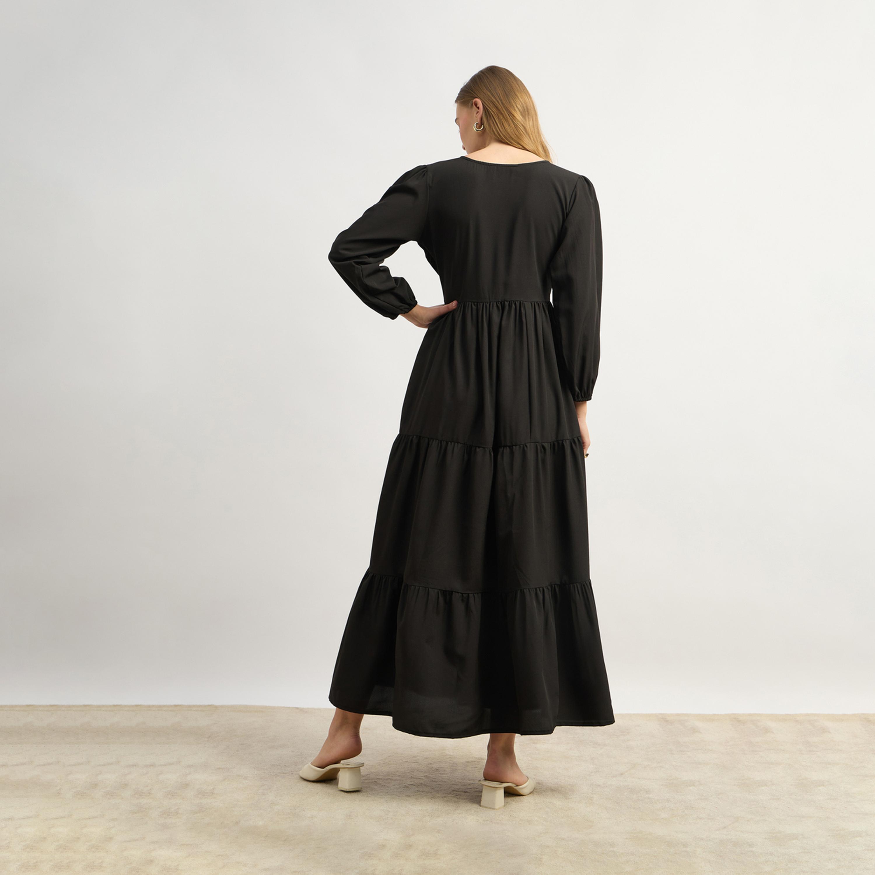 ستايلي - فستان ماكسي موتلي كرو مطبوع بالكامل بقصة A مع تفاصيل ربطة للياقة-women-clothing-dresses-image-5