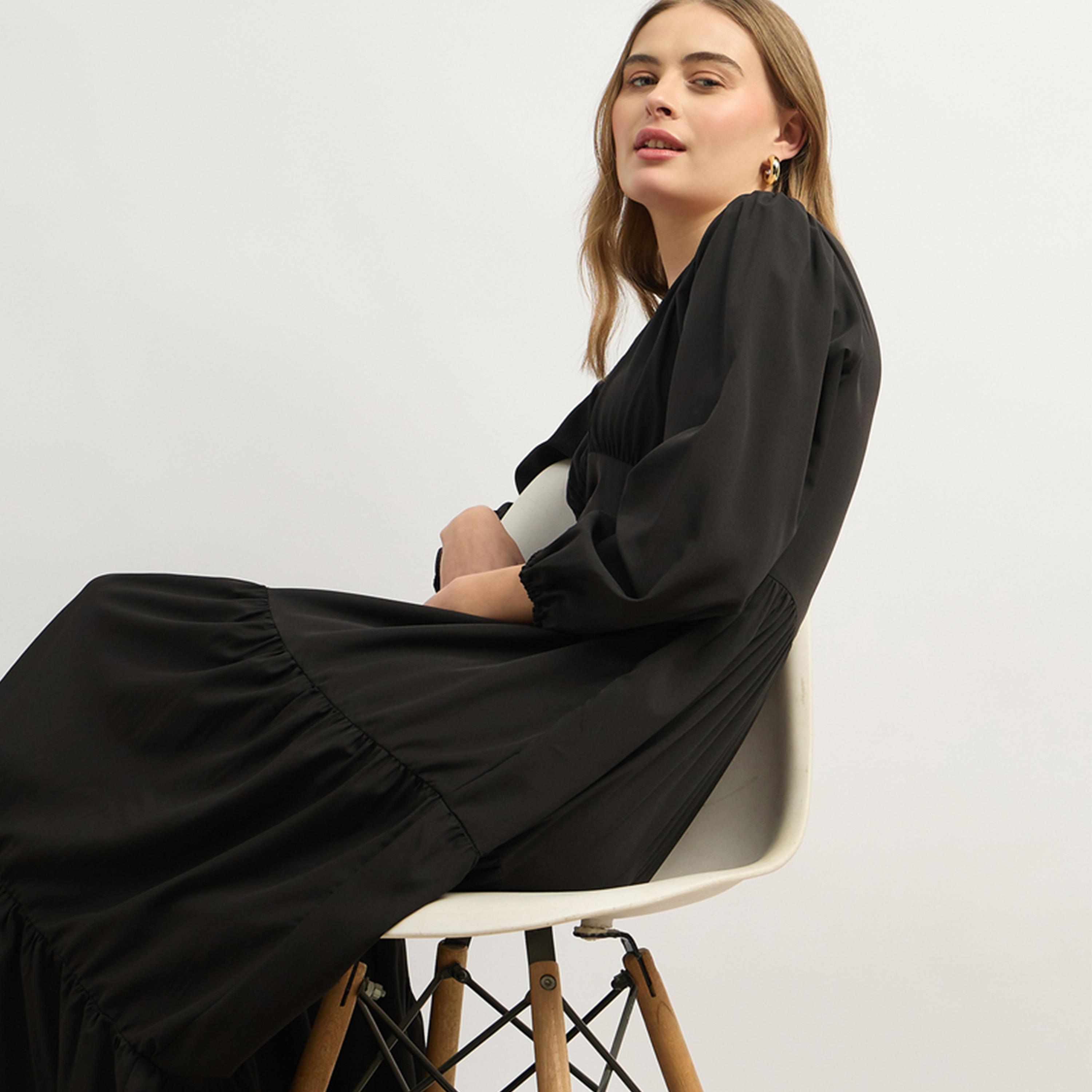 ستايلي - فستان ماكسي موتلي كرو مطبوع بالكامل بقصة A مع تفاصيل ربطة للياقة-women-clothing-dresses-image-6
