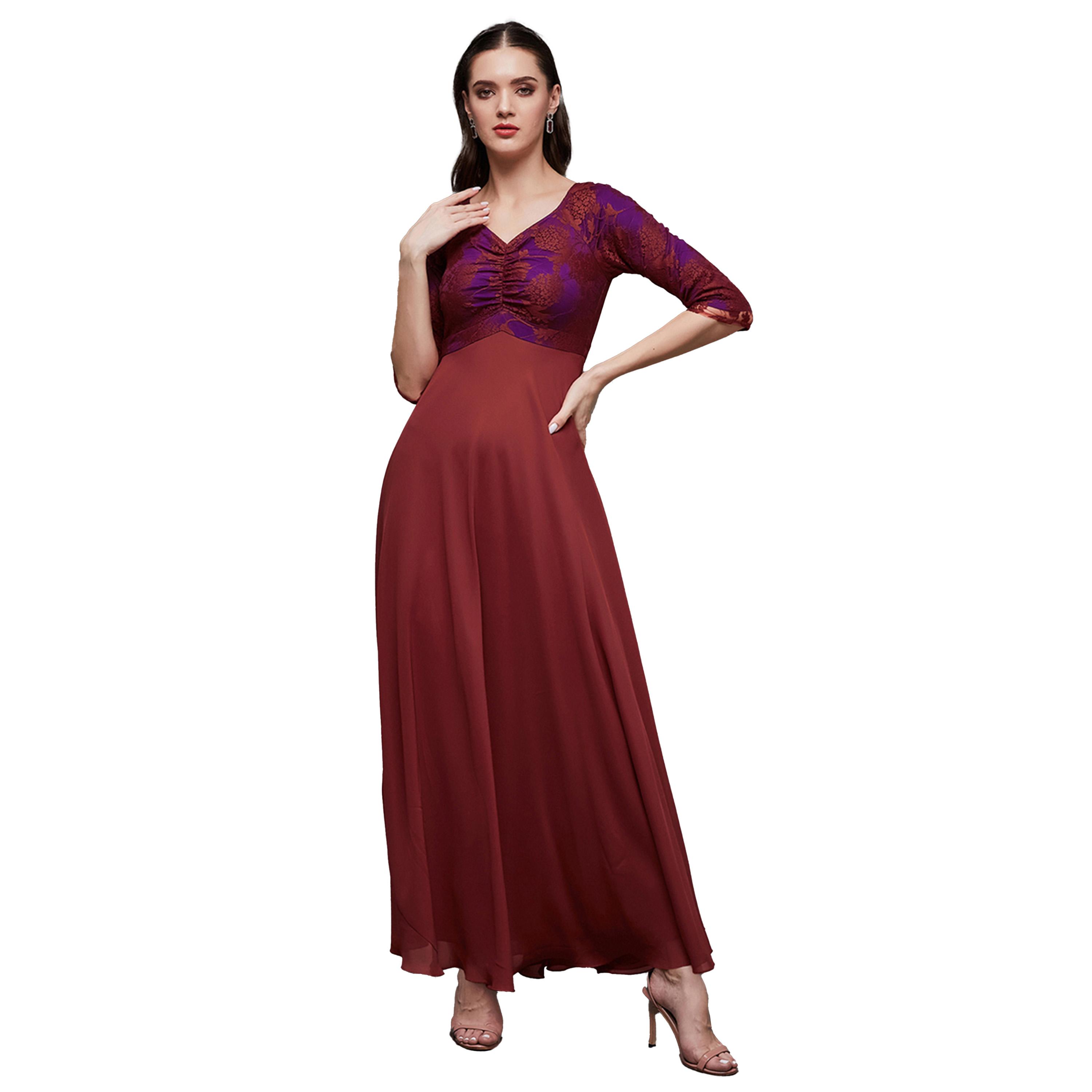 Styli Lace Overlaid Ruched A-Line Maxi Dress-women-clothing-dresses-image-1