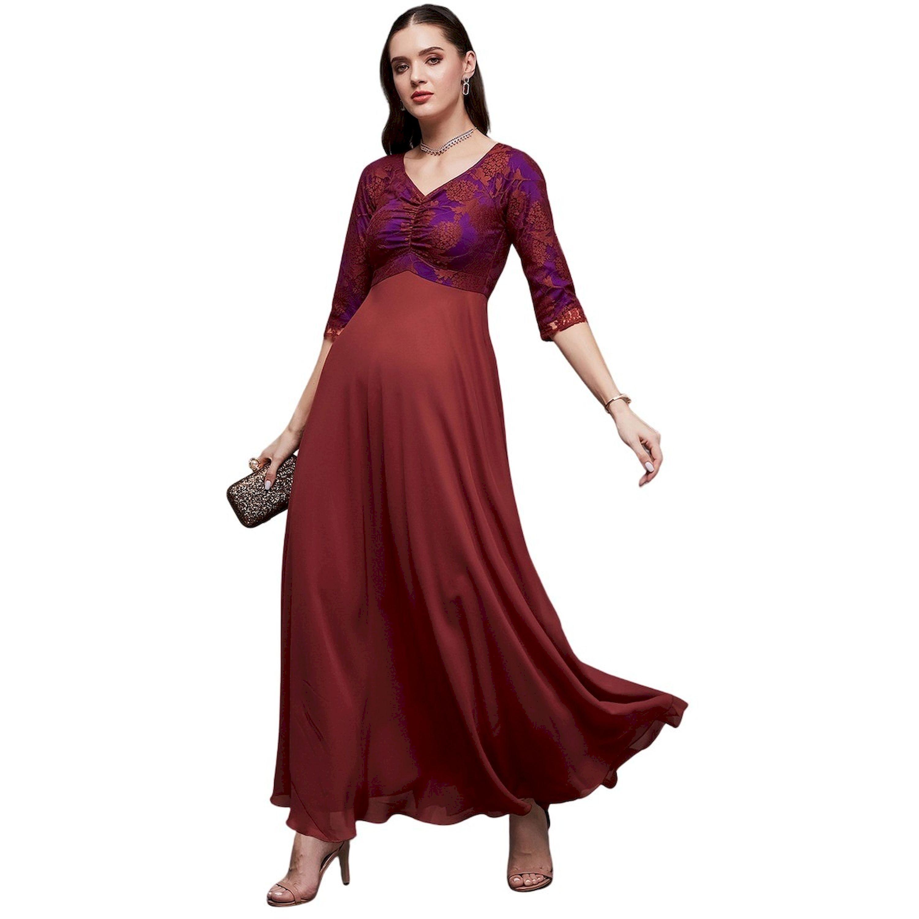 Styli Lace Overlaid Ruched A-Line Maxi Dress-women-clothing-dresses-image-2