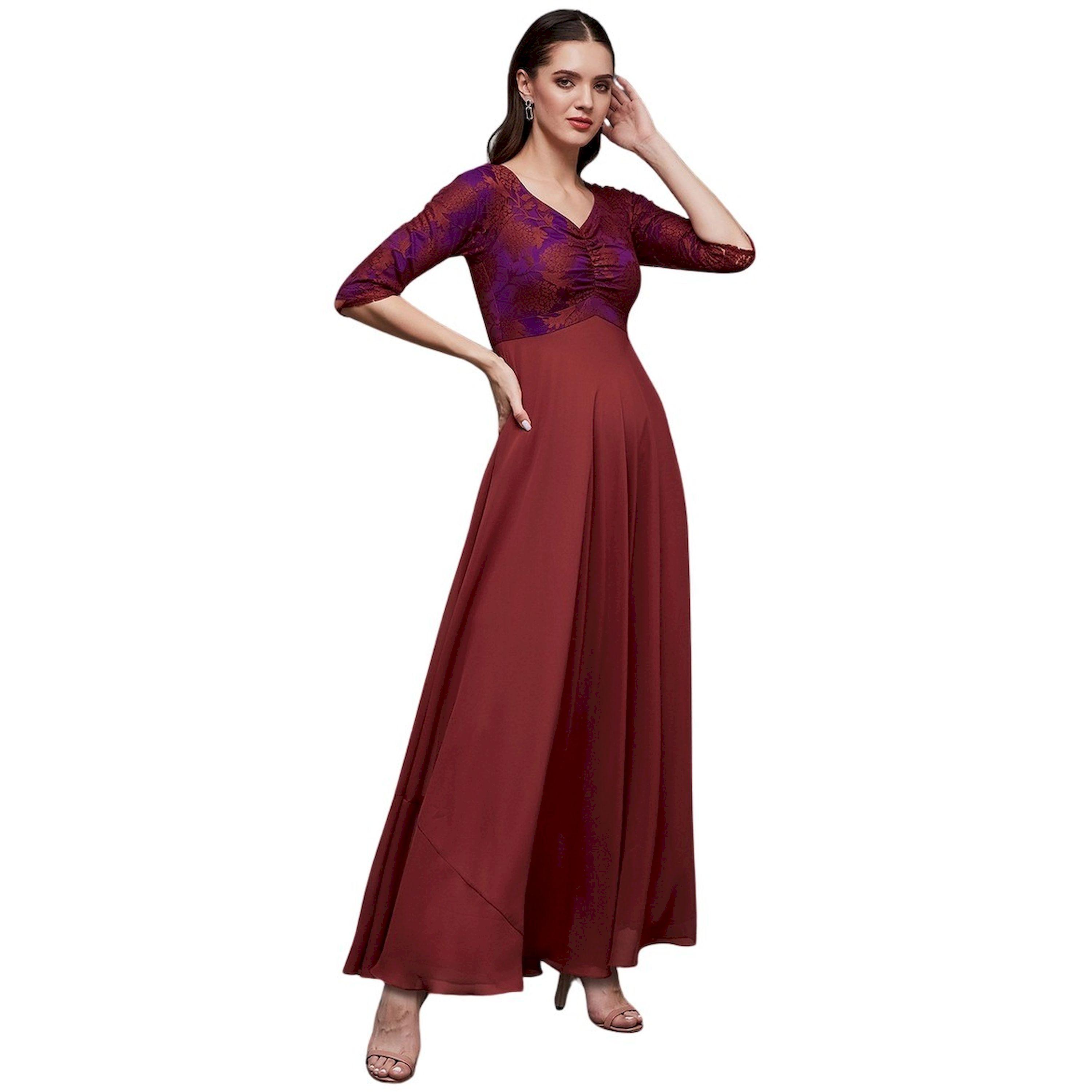 Styli Lace Overlaid Ruched A-Line Maxi Dress-women-clothing-dresses-image-3