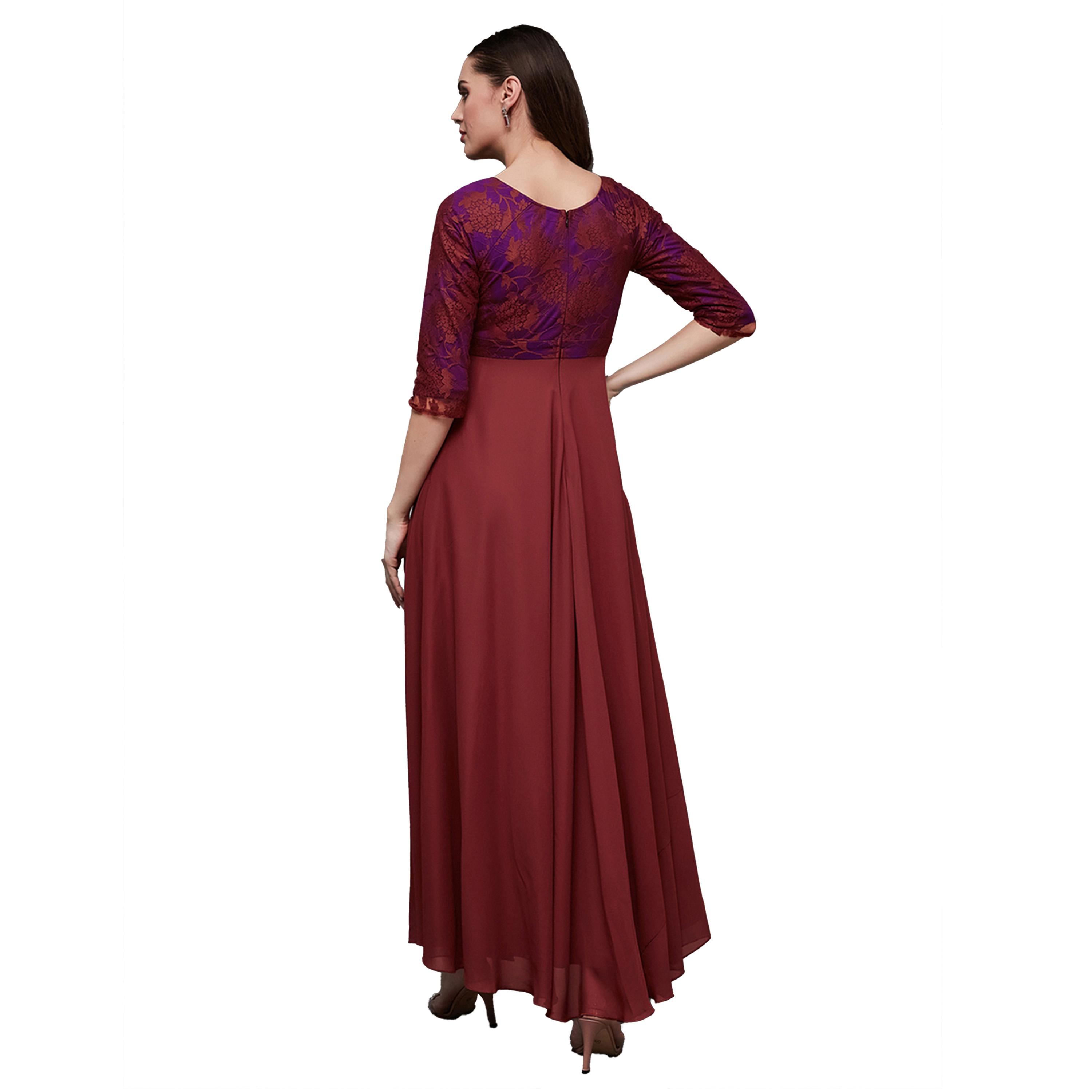 ستايلي - فستان ماكسي بتصميم A مع كشكشة وطبقة دانتيل-women-clothing-dresses-image-4