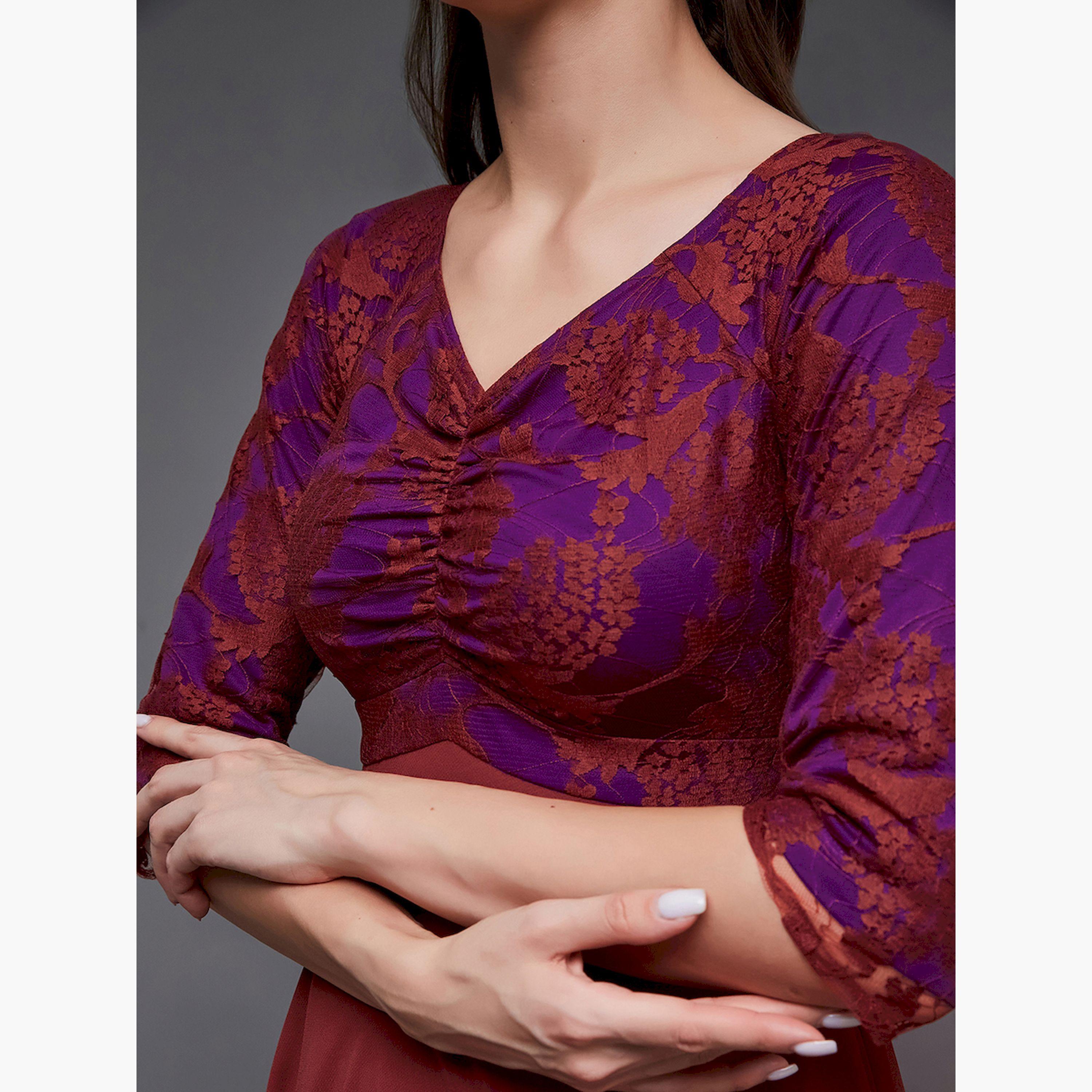 Styli Lace Overlaid Ruched A-Line Maxi Dress-women-clothing-dresses-image-5