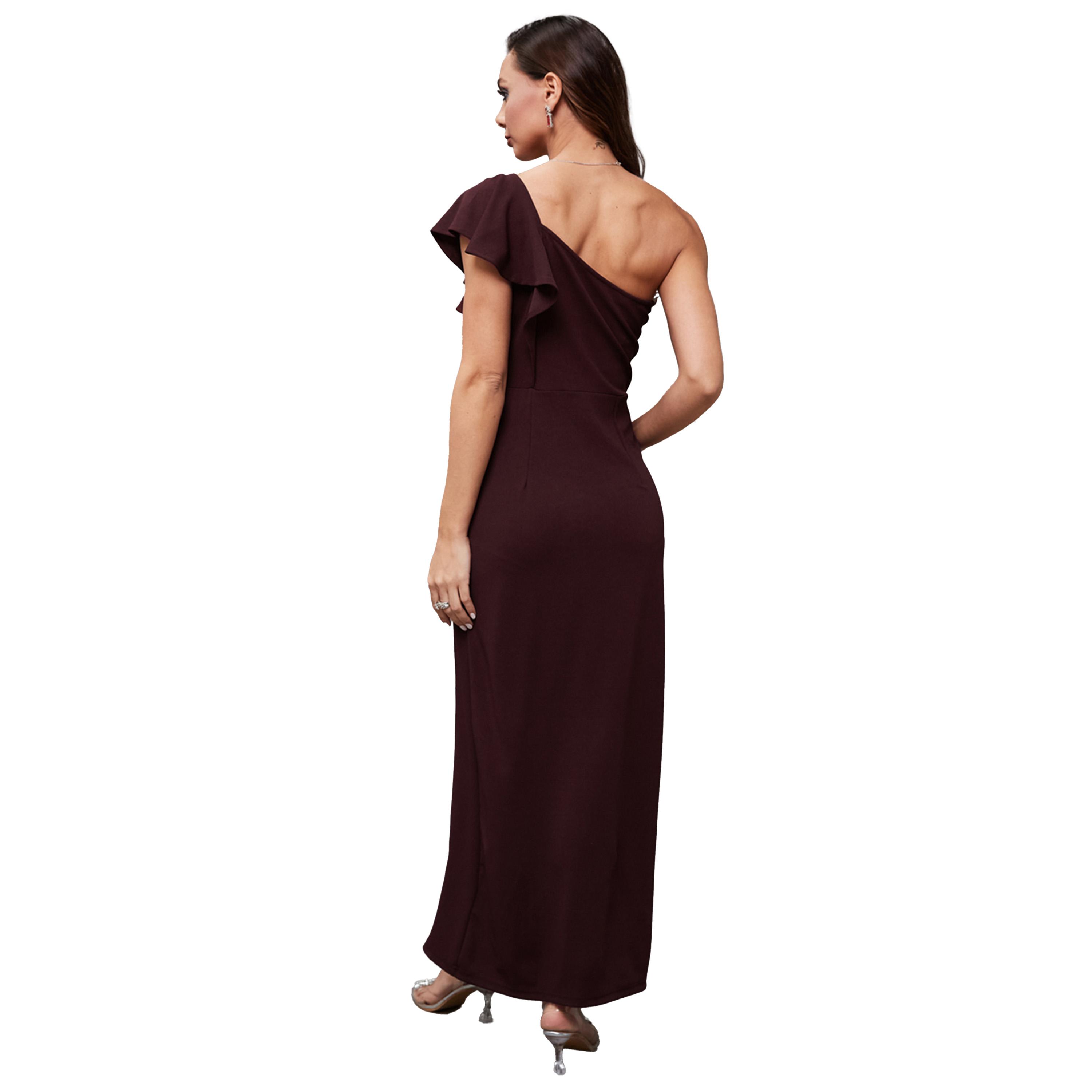 Styli Solid Ruffled One Shoulder Neck Sheath Maxi Dress-women-clothing-dresses-image-4