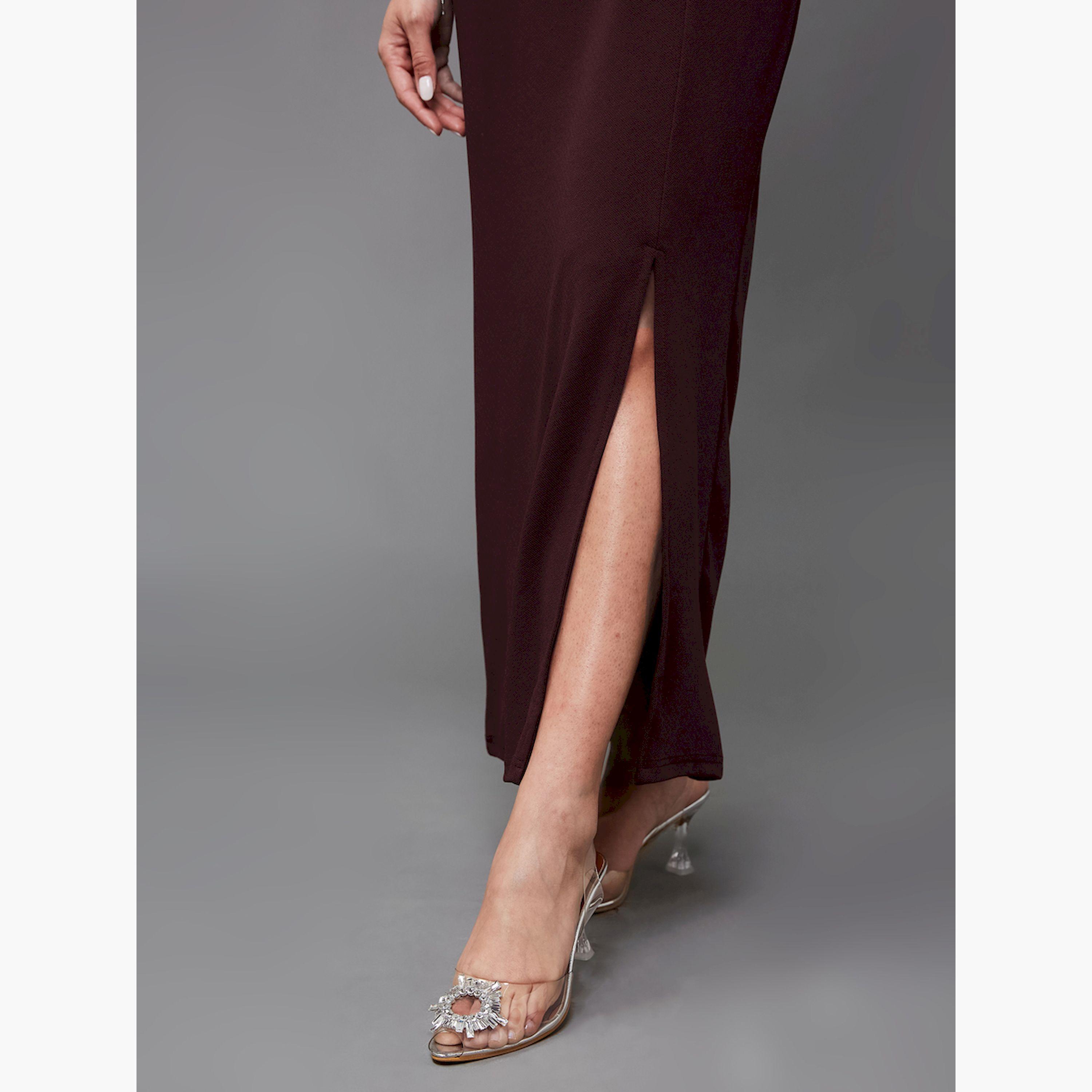 Styli Solid Ruffled One Shoulder Neck Sheath Maxi Dress-women-clothing-dresses-image-5