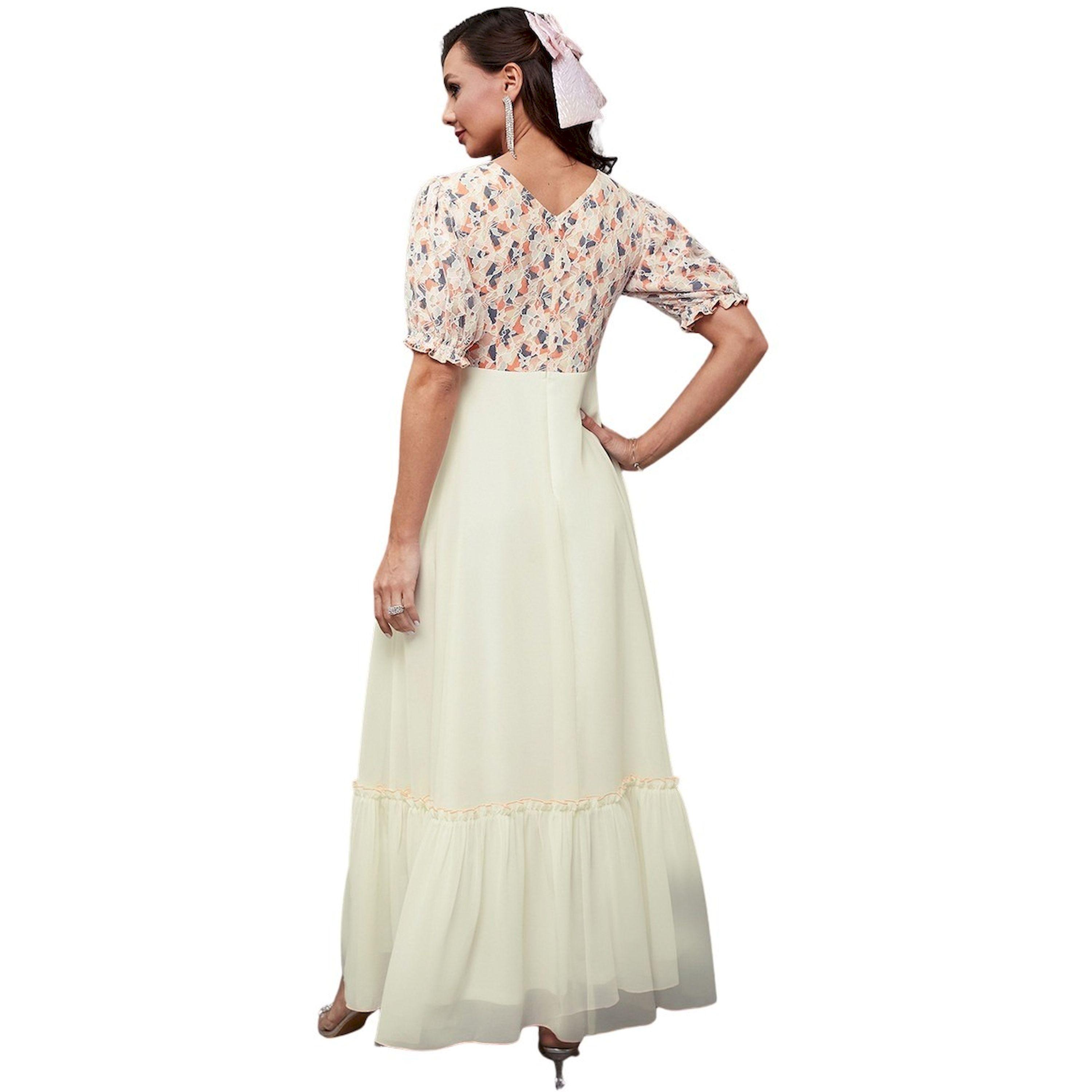 Styli Lace Insert Ruched Detail Puff Sleeve Maxi Dress-women-clothing-dresses-image-5