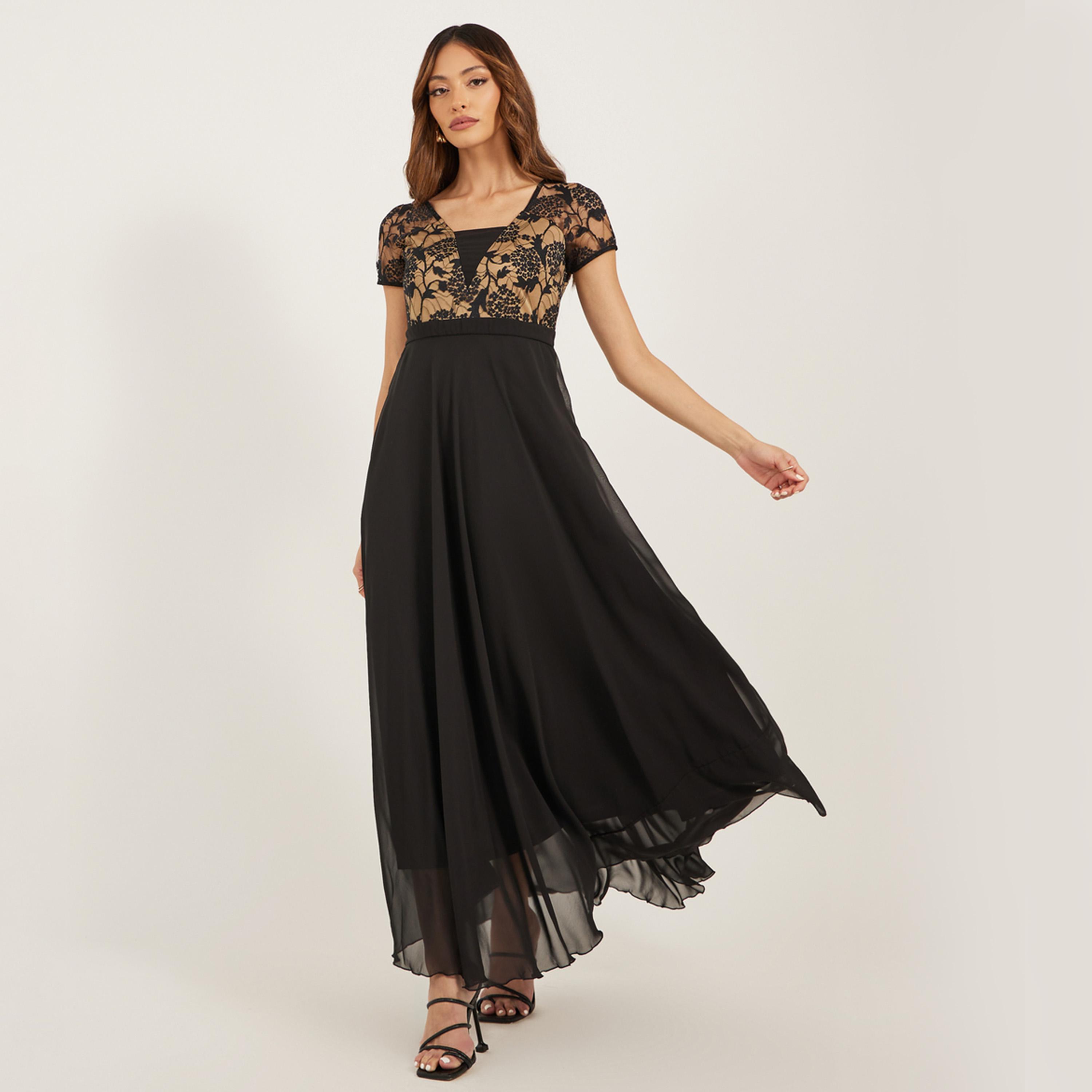 Styli Lace Insert Short Sleeves A-Line Maxi Dress-women-clothing-dresses-image-1