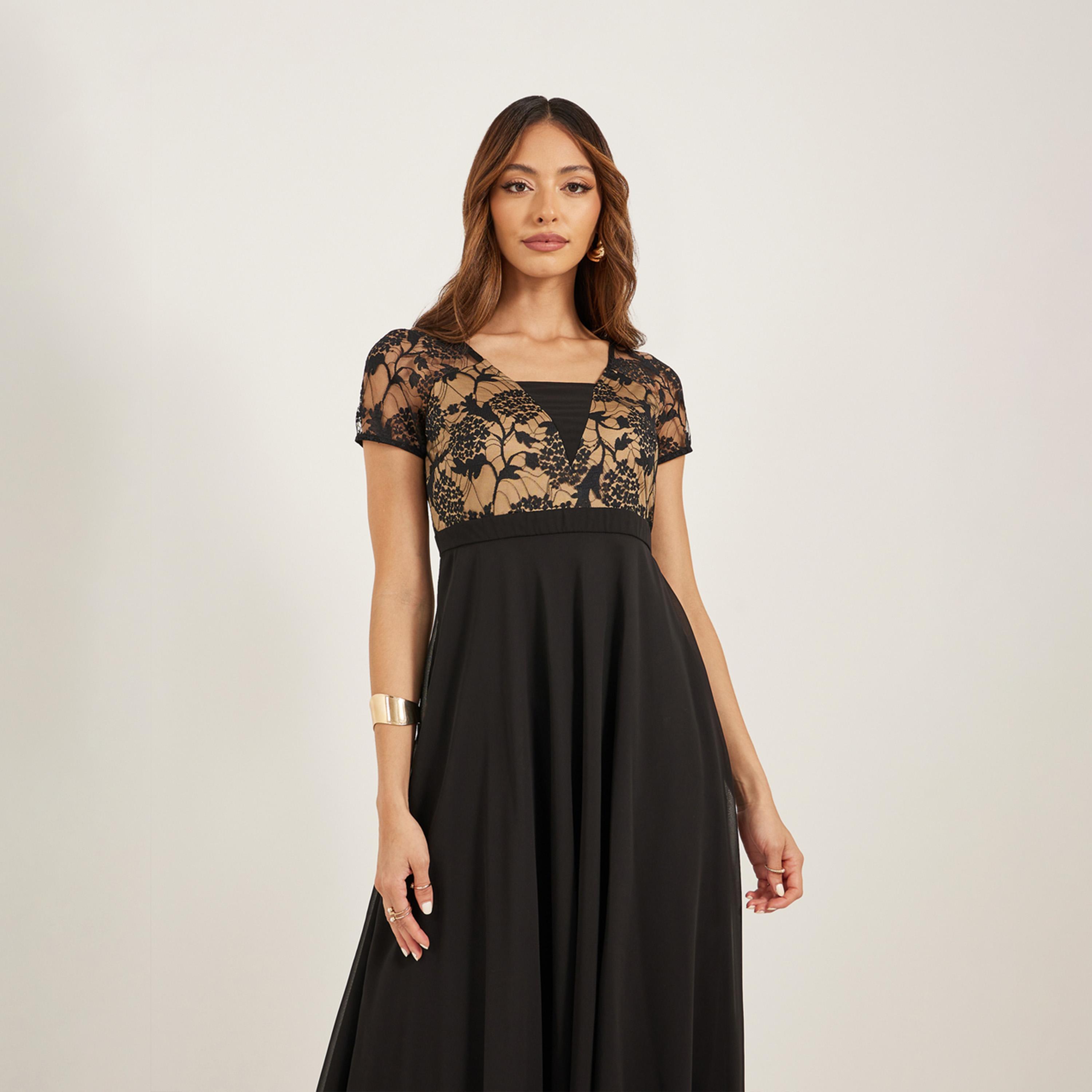 Styli Lace Insert Short Sleeves A-Line Maxi Dress-women-clothing-dresses-image-3
