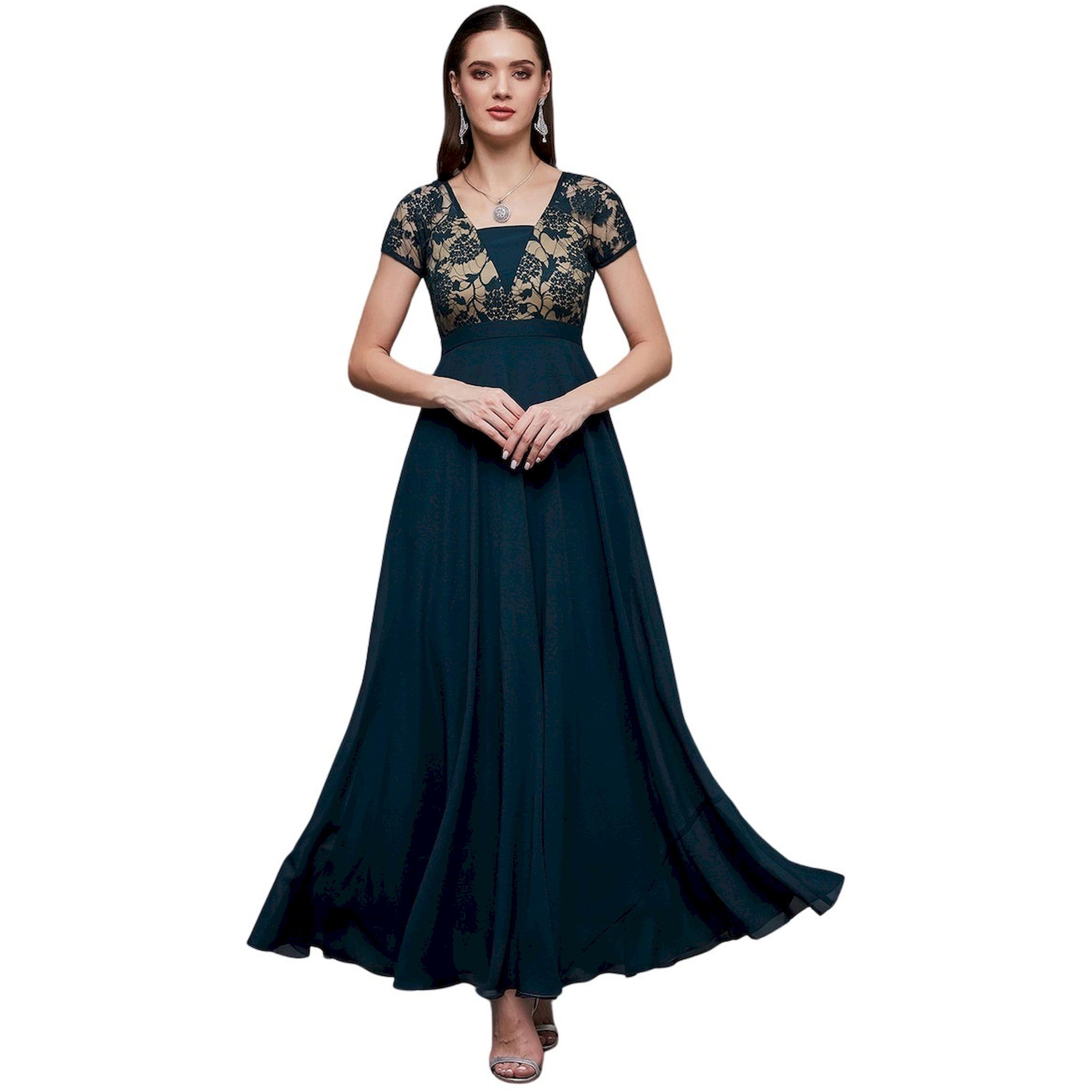 ستايلي - فستان سهرة ماكسي دانتيل بقصّة A-women-clothing-dresses-image-1