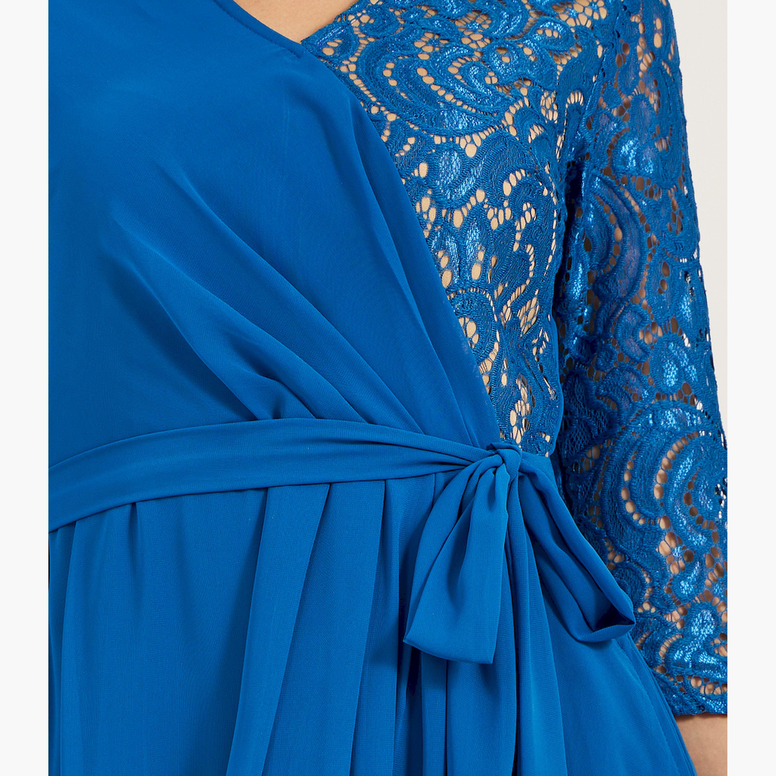Styli Lace Insert Wrap Maxi Dress with Waist Tie-Up-women-clothing-dresses-image-4