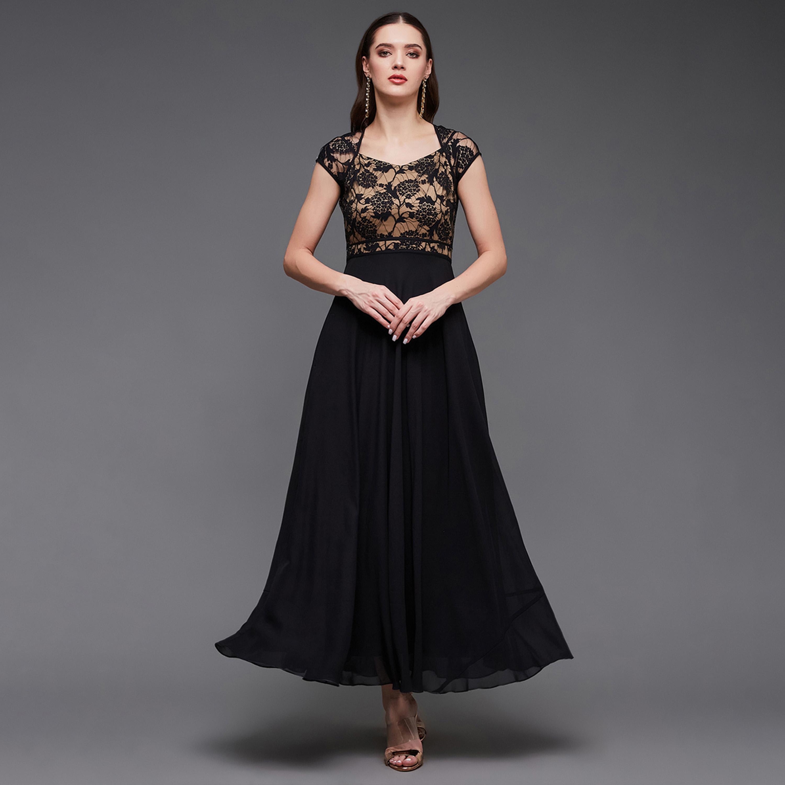 Styli Lace Insert Short Sleeve A-Line Maxi Dress-women-clothing-dresses-image-1