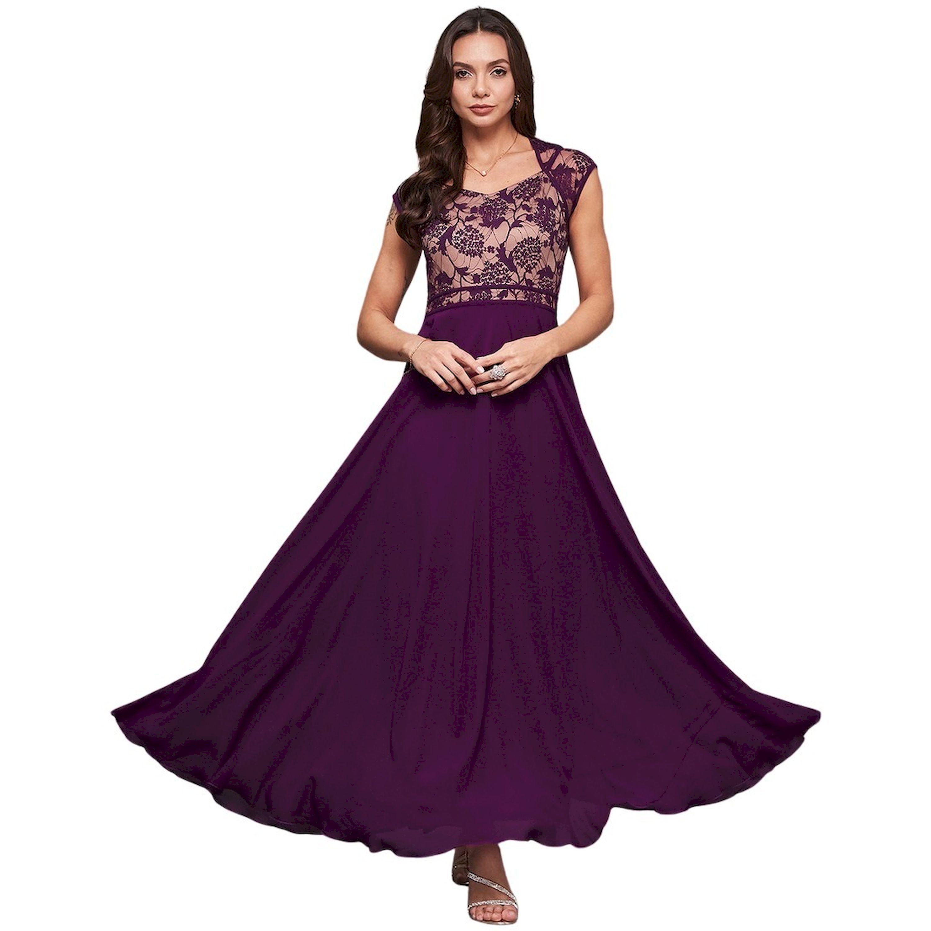 ستايلي - فستان ماكسي قصير الأكمام بقصة A وطبقة دانتيل-women-clothing-dresses-image-3
