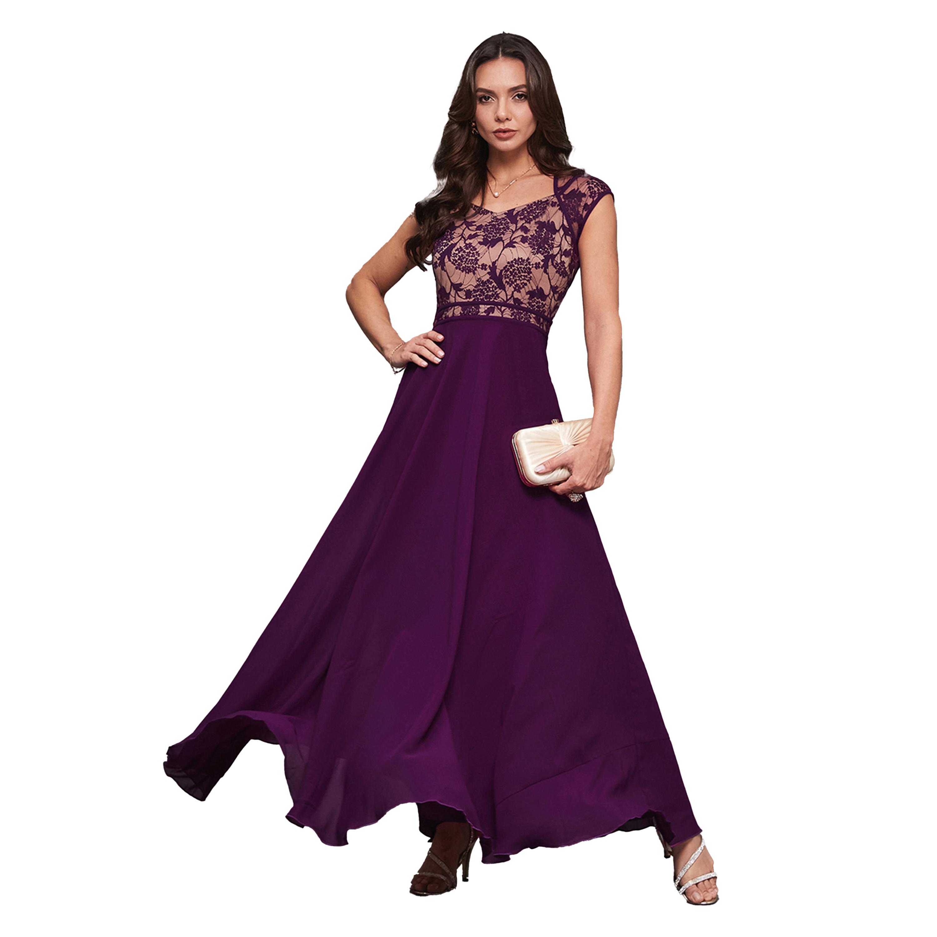 ستايلي - فستان ماكسي قصير الأكمام بقصة A وطبقة دانتيل-women-clothing-dresses-image-6
