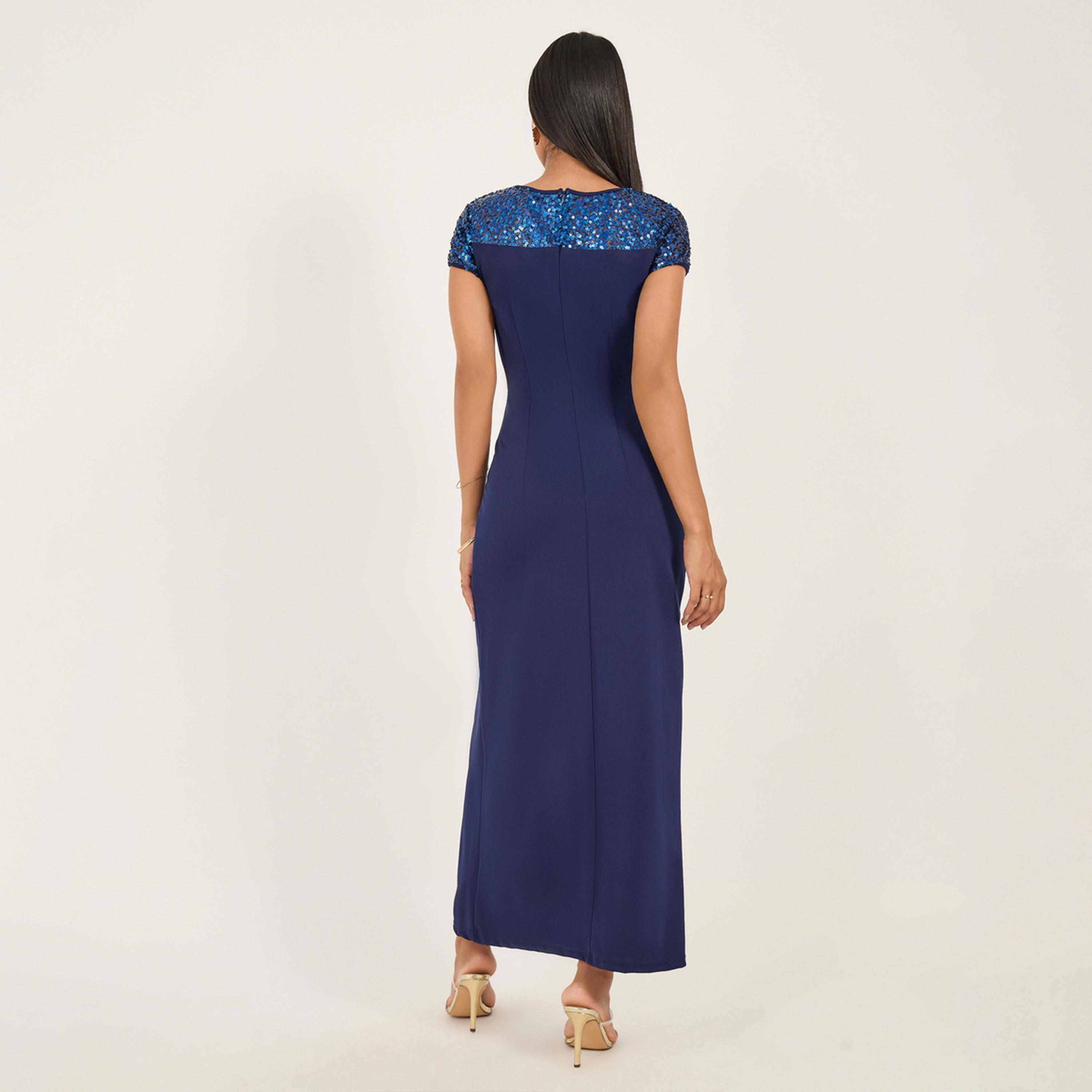 ستايلي - فستان ماكسي ضيق بفتحة أمامية مزين بالترتر-women-clothing-dresses-image-5