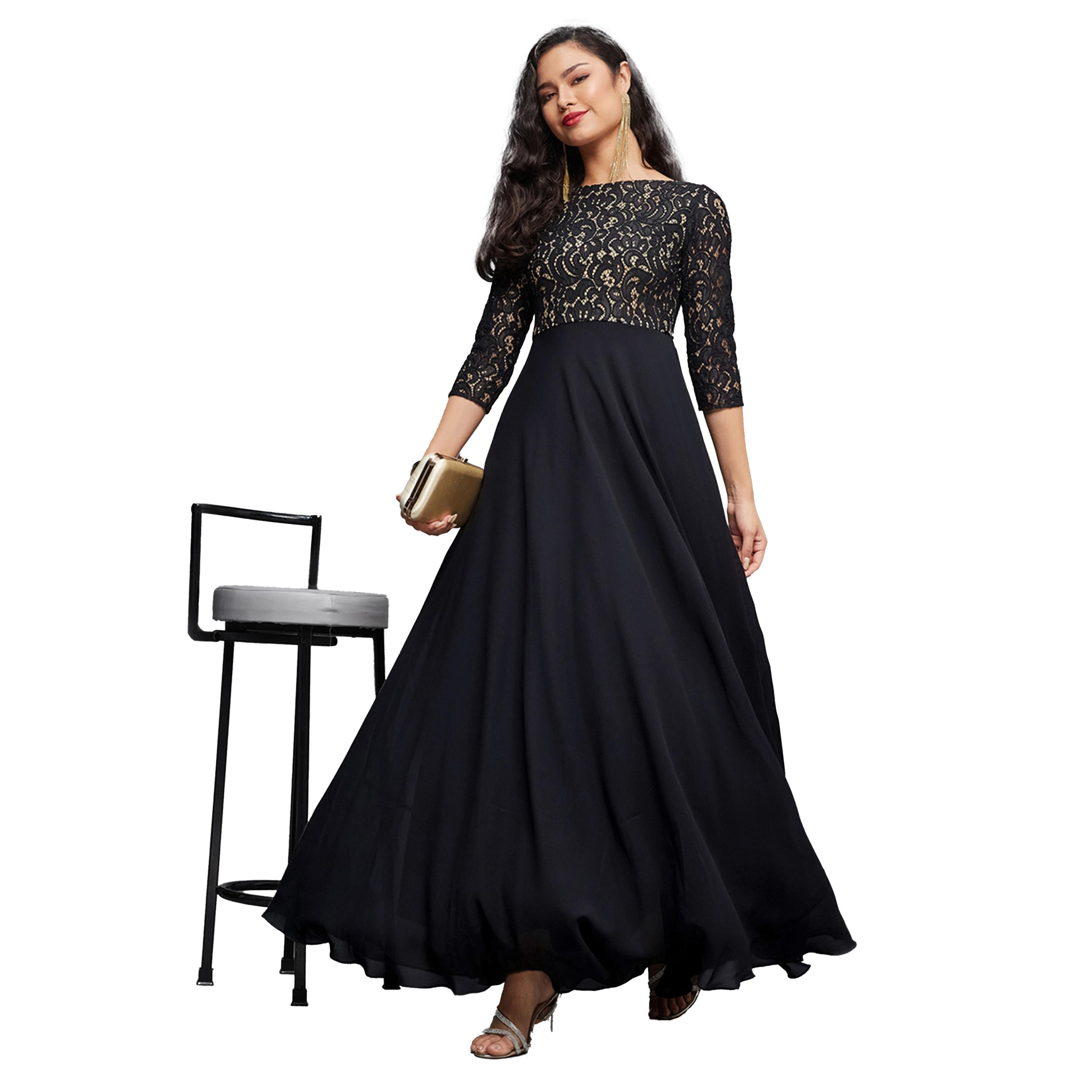 ستايلي - فستان ماكسي برقبة واسعة وطبقة دانتيل-women-clothing-dresses-image-1