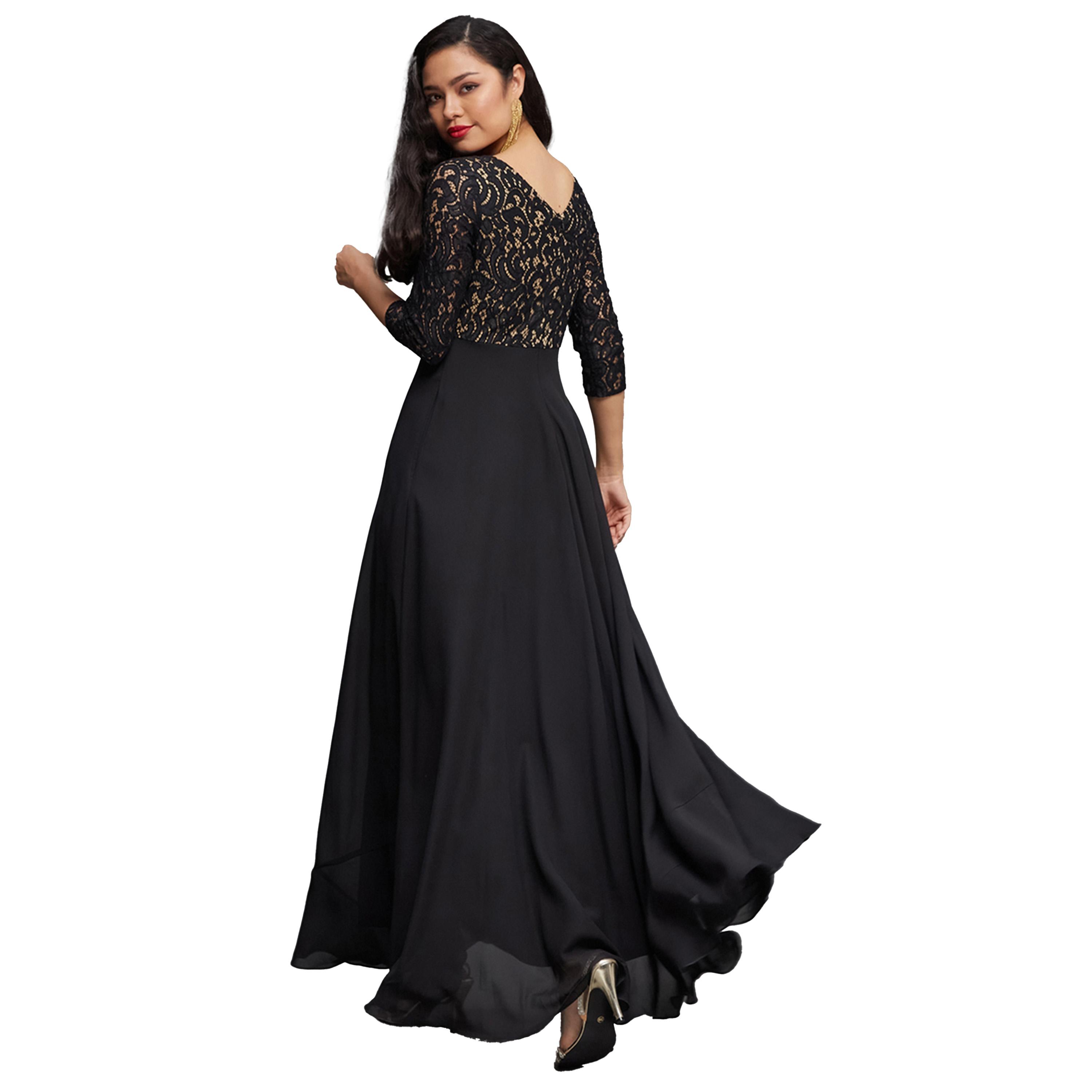 ستايلي - فستان ماكسي برقبة واسعة وطبقة دانتيل-women-clothing-dresses-image-5