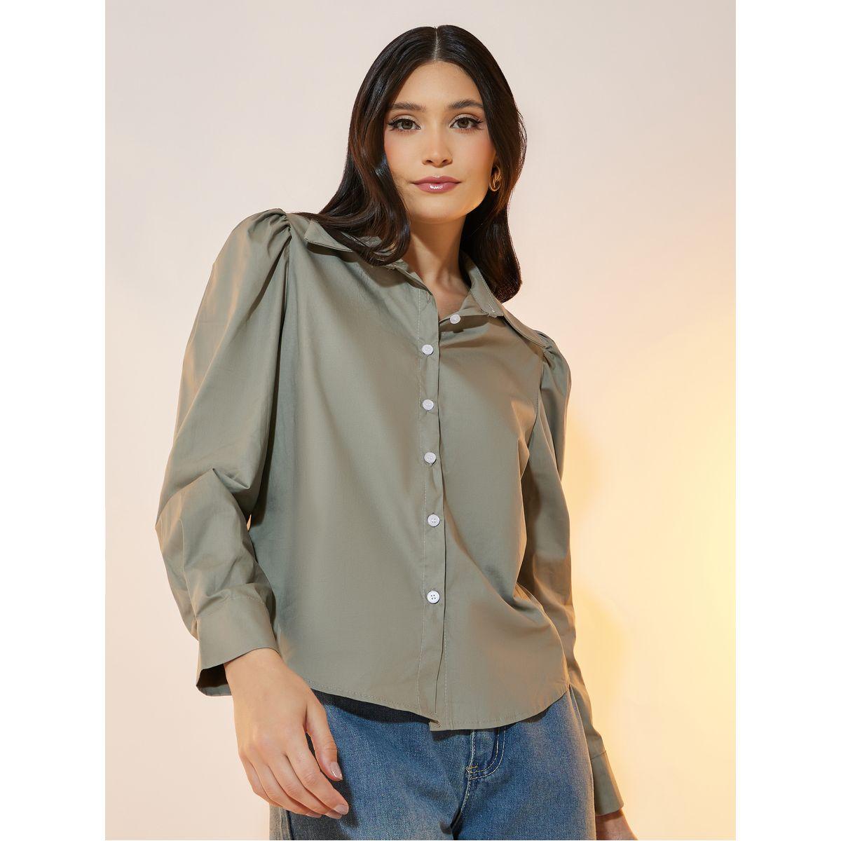 Take Two Solid Button Through Puff Sleeve Shirt-women-clothing-shirtsandblouses-shirts-image-1