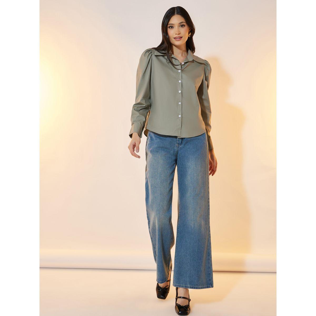 Take Two Solid Button Through Puff Sleeve Shirt-women-clothing-shirtsandblouses-shirts-image-2