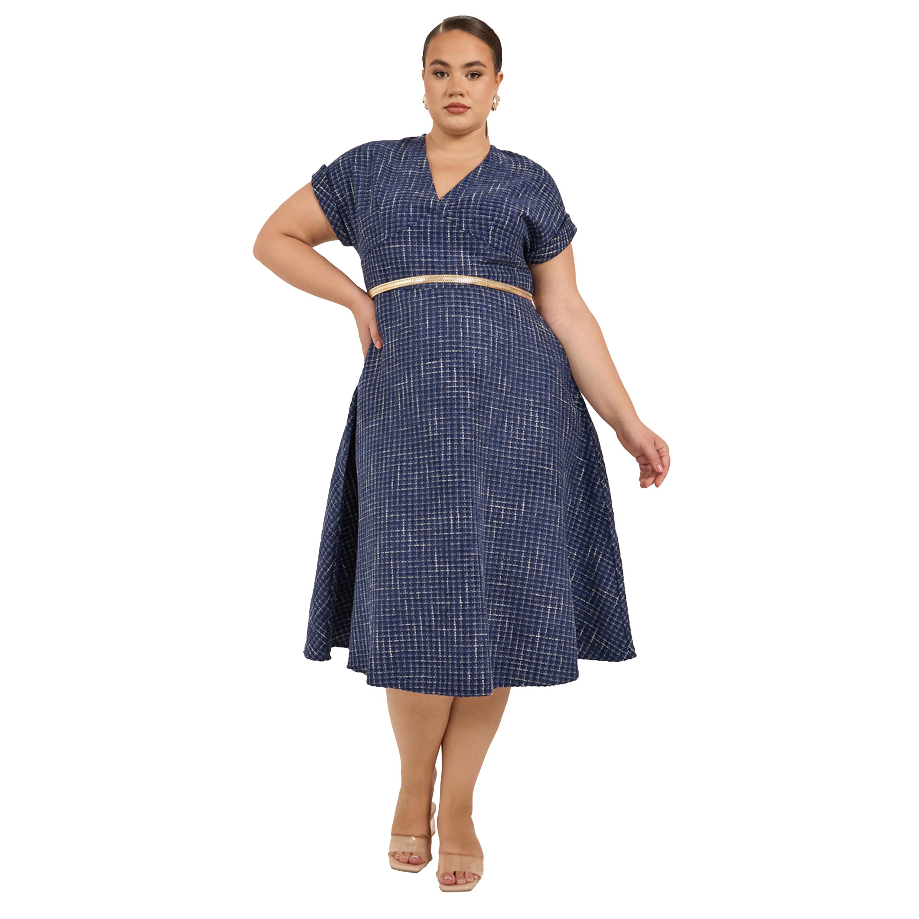 Styli Plus Size Short Sleeves A-Line Midi Dress with Chain Belt-women-clothing-dresses-image-2