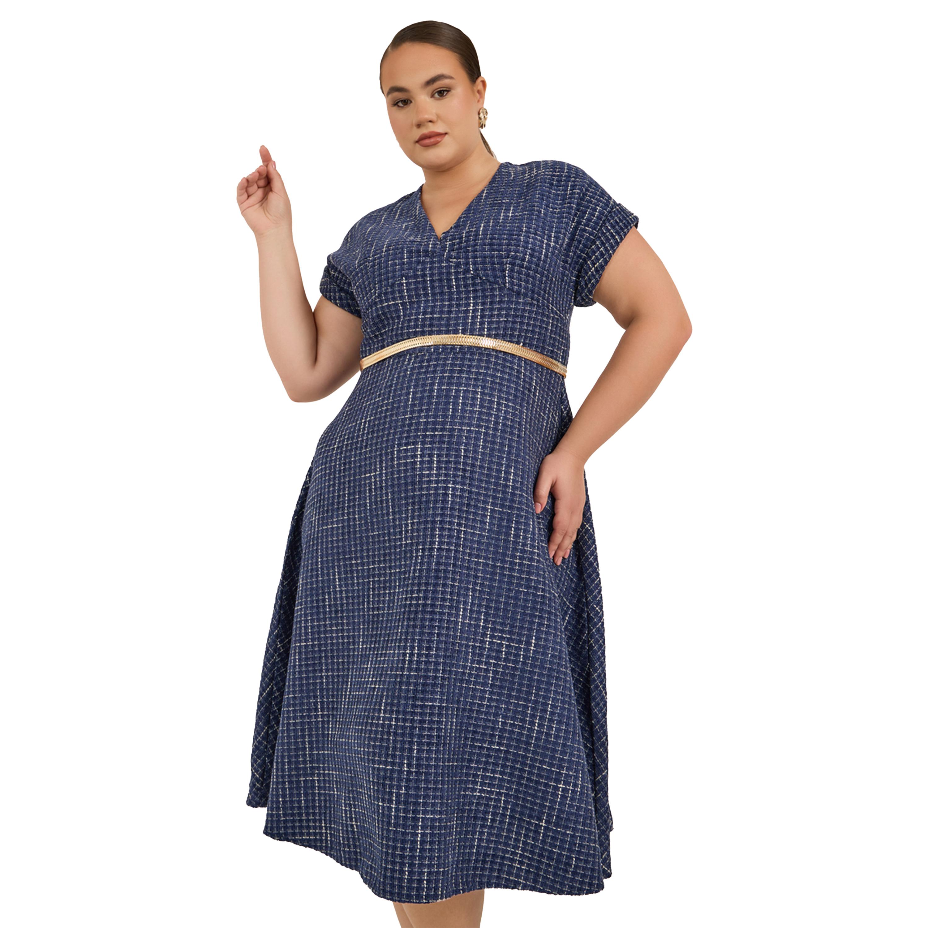 Styli Plus Size Short Sleeves A-Line Midi Dress with Chain Belt-women-clothing-dresses-image-3