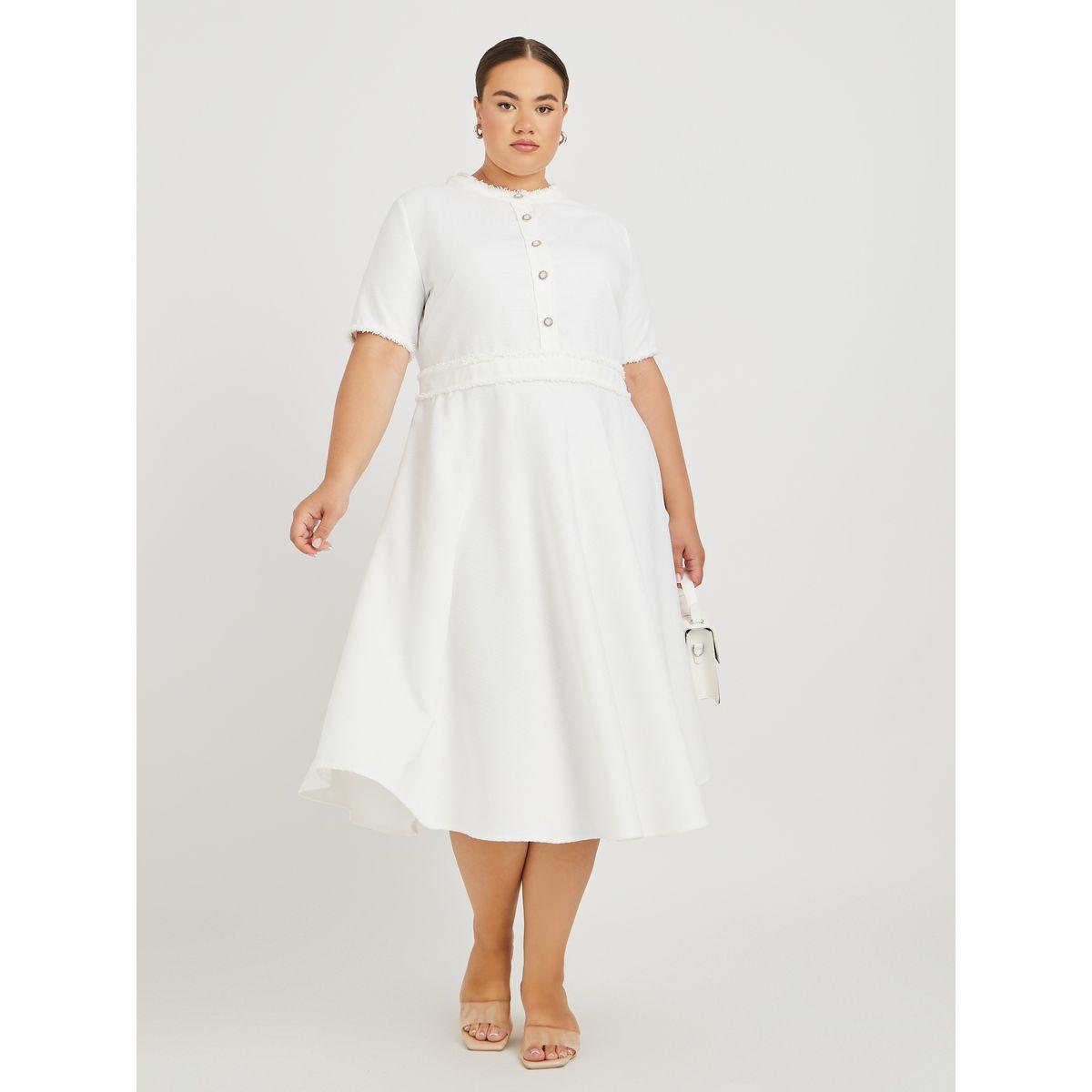 Styli Plus Size Solid Buttoned Short Sleeve A-Line Midi Dress-women-clothing-dresses-image-1