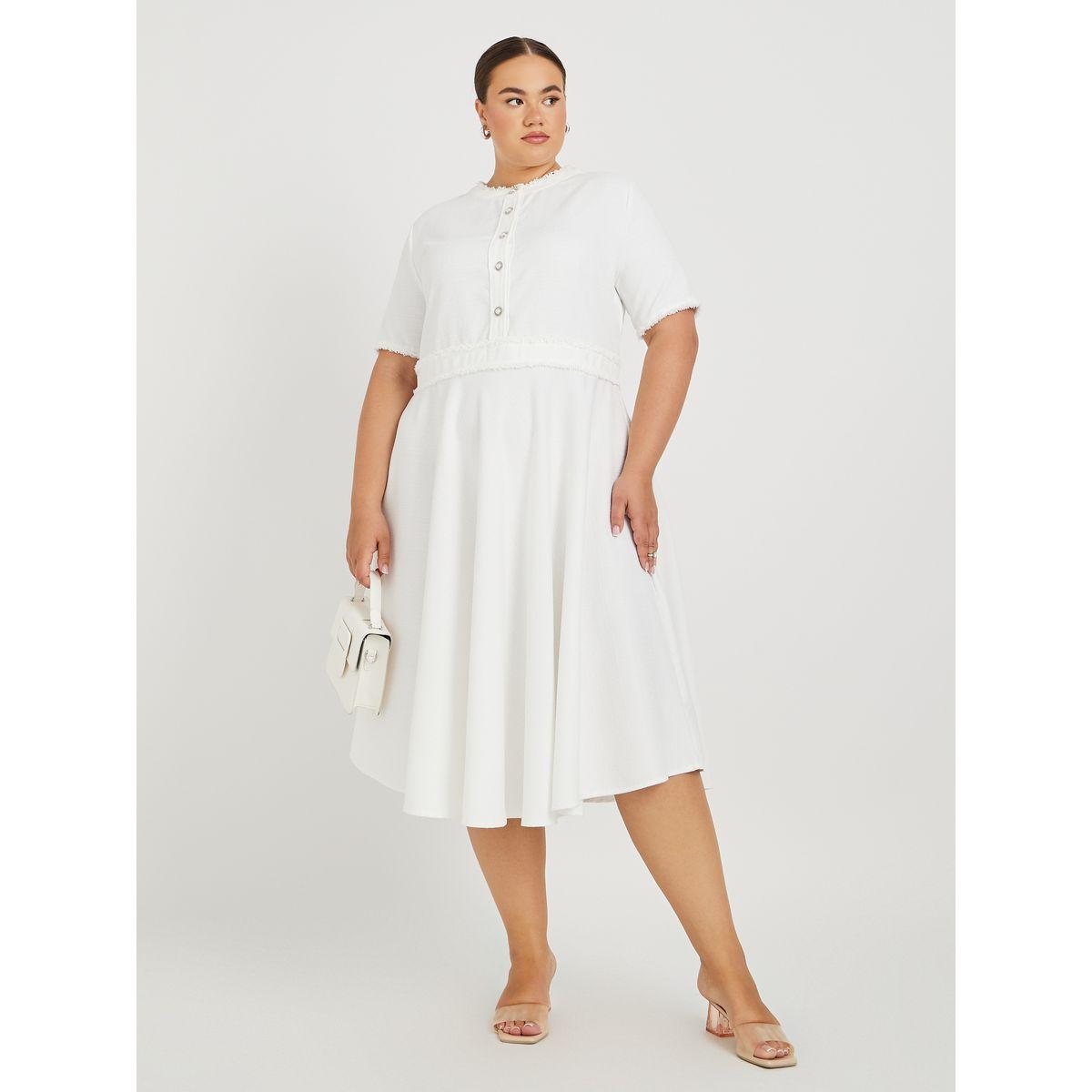 Styli Plus Size Solid Buttoned Short Sleeve A-Line Midi Dress-women-clothing-dresses-image-2