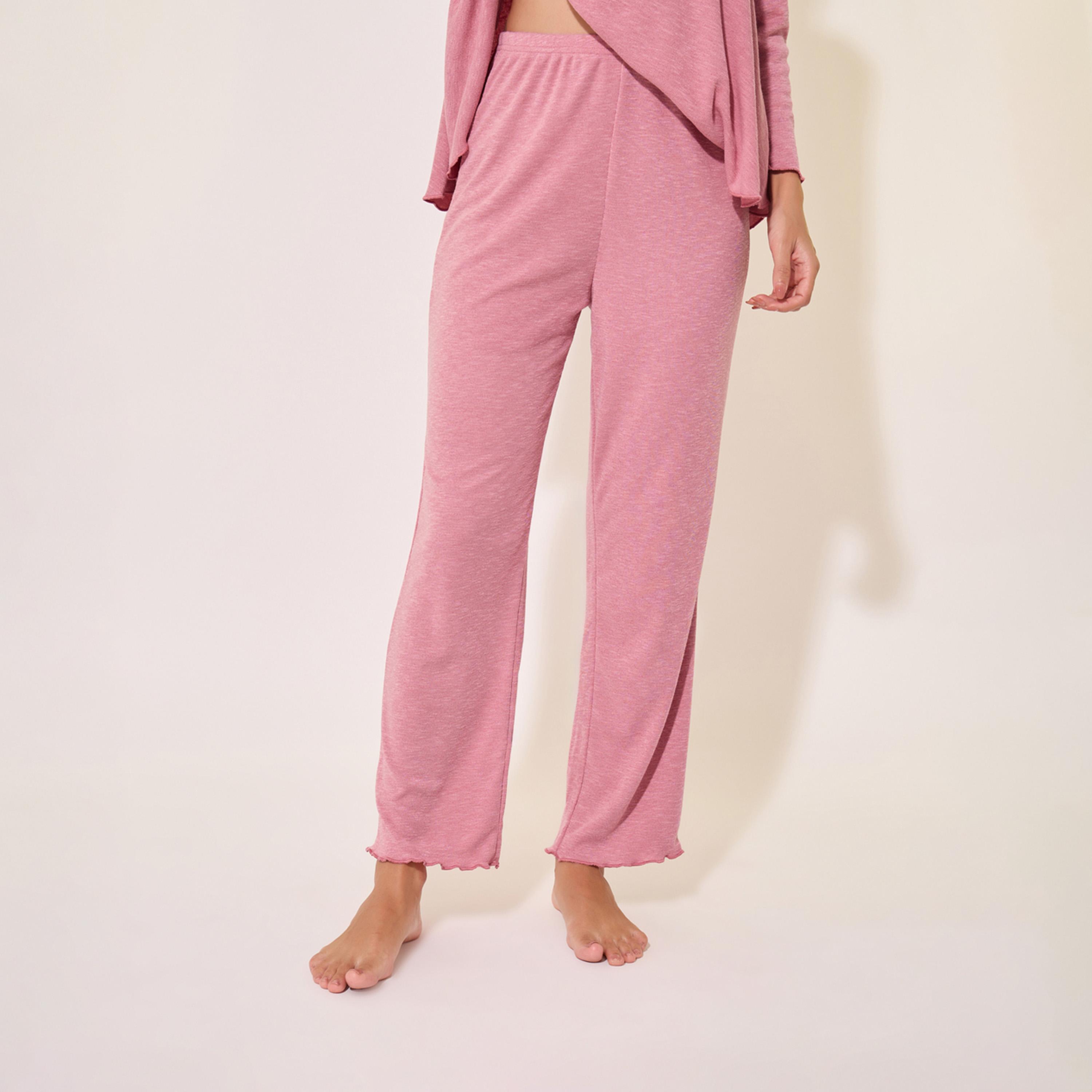 Take Two Solid Ruffled Hem Round Neck Top and Pyjama Set-women-clothing-nightwear-pyjamas-longsets-image-6