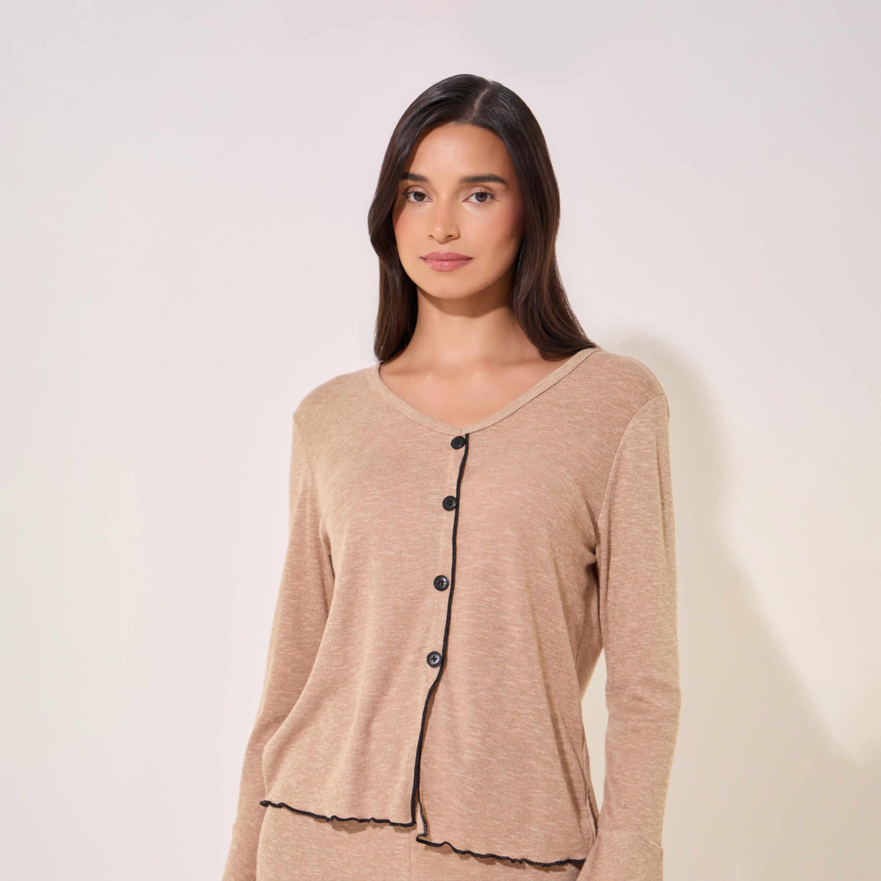 Take Two V-Neck Buttoned Shirt and Pyjama Set-women-clothing-nightwear-pyjamas-longsets-image-3