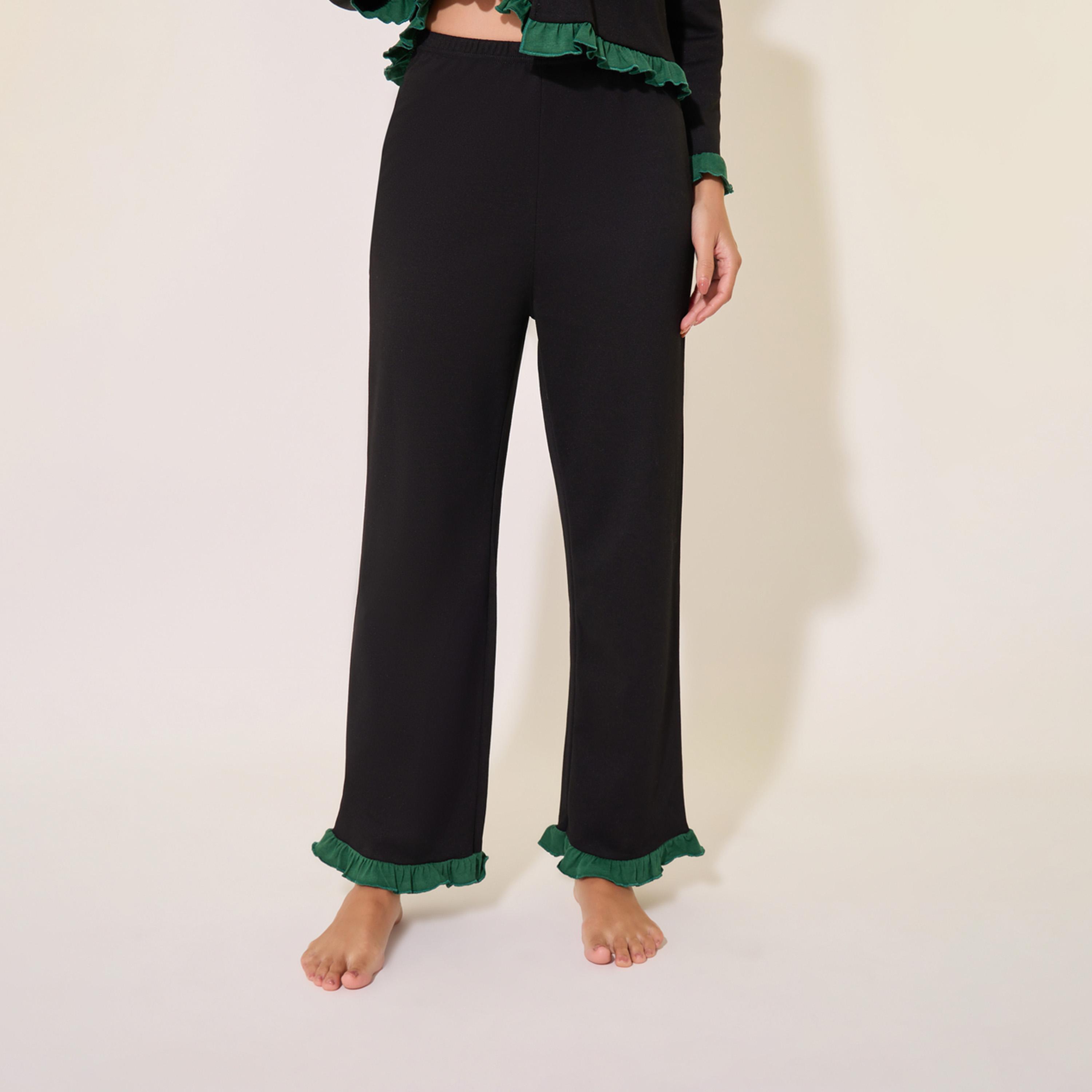 طقم من بنطال بيجاما وبلوزة بحواف كشكش متباينة-women-clothing-nightwear-pyjamas-longsets-image-6