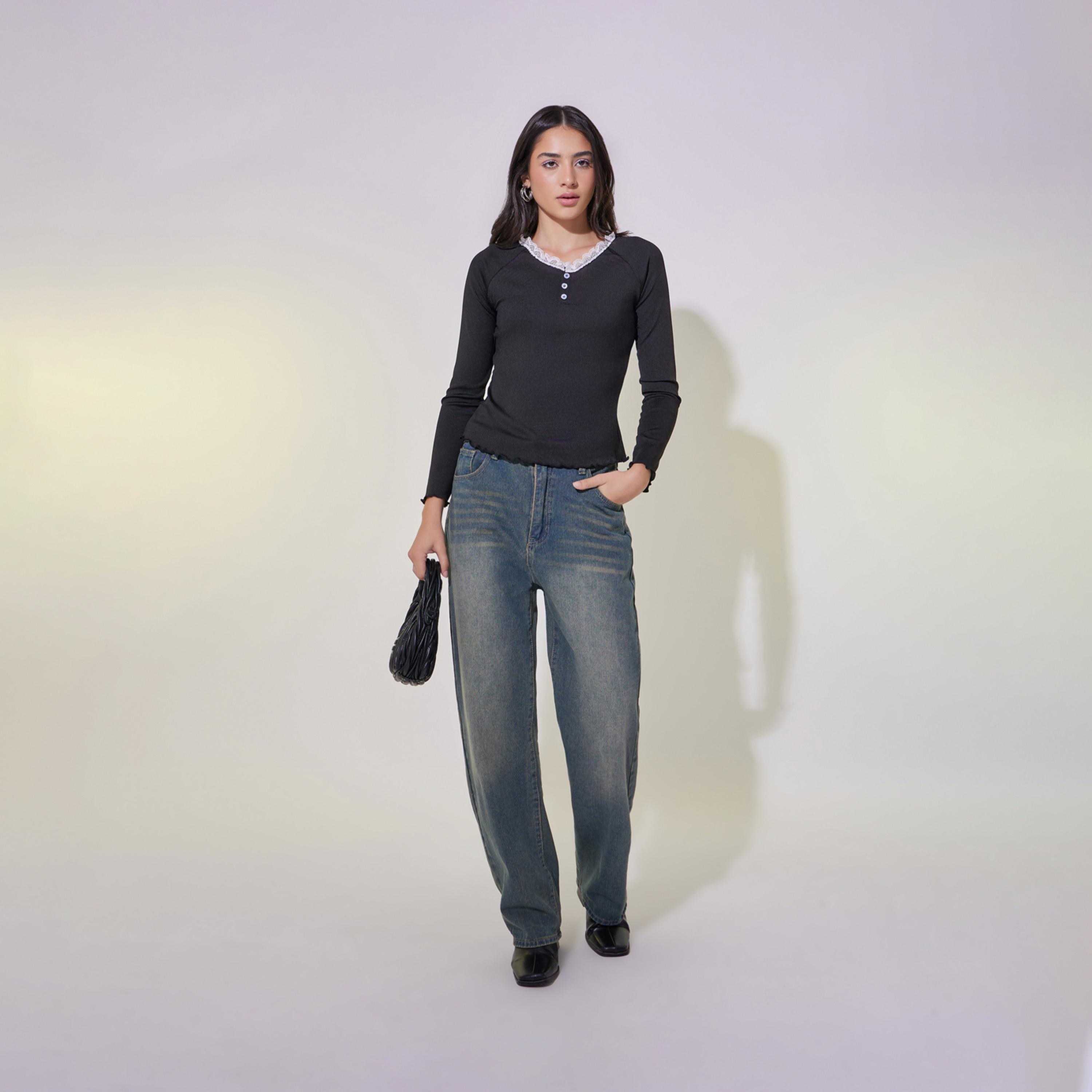 Take Two Lace Contrast Round Neck Rib Top-women-clothing-shirtsandblouses-blouses-image-2