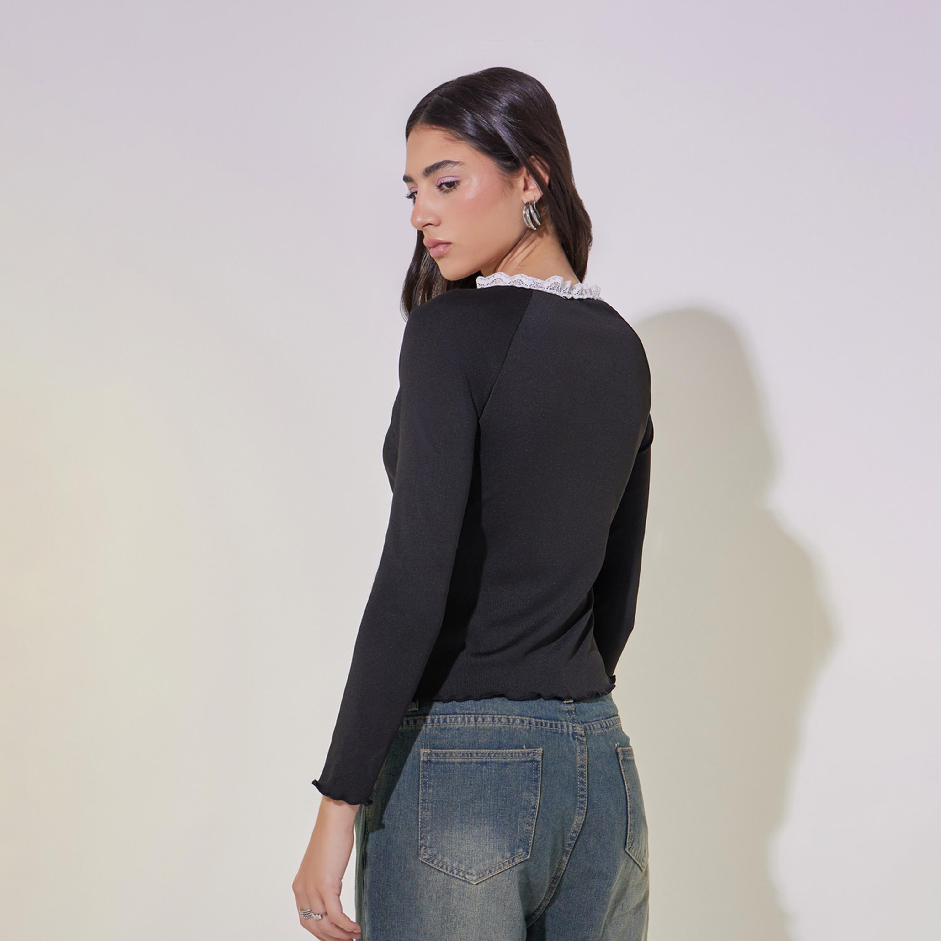 Take Two Lace Contrast Round Neck Rib Top-women-clothing-shirtsandblouses-blouses-image-5