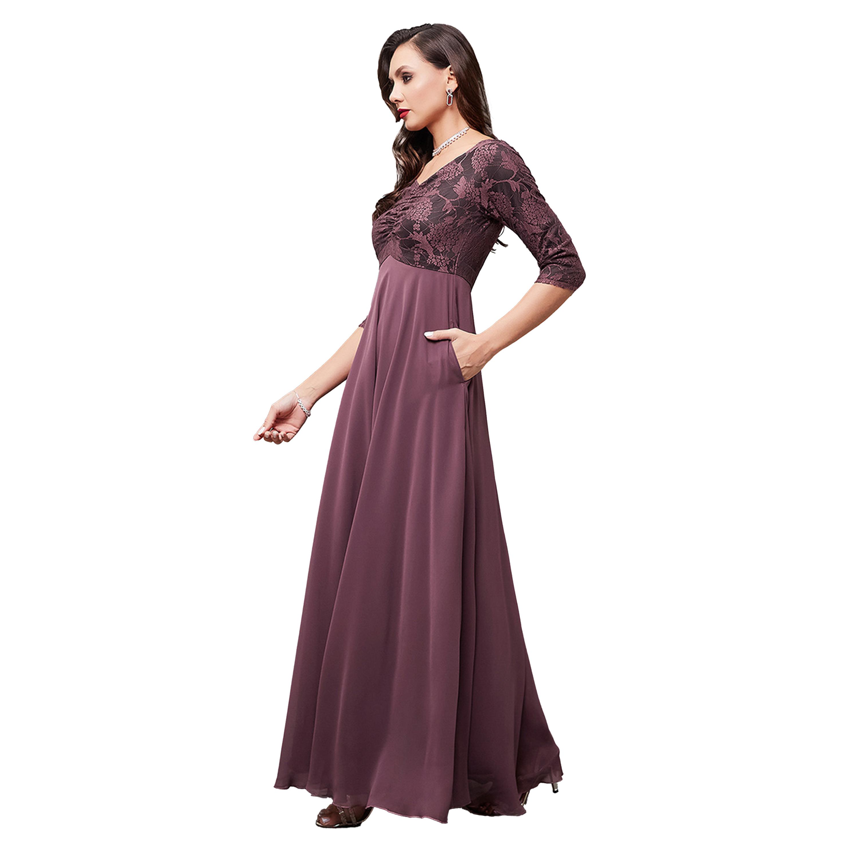 Styli Lace Overlaid Ruched A-Line Maxi Dress-women-clothing-dresses-image-2