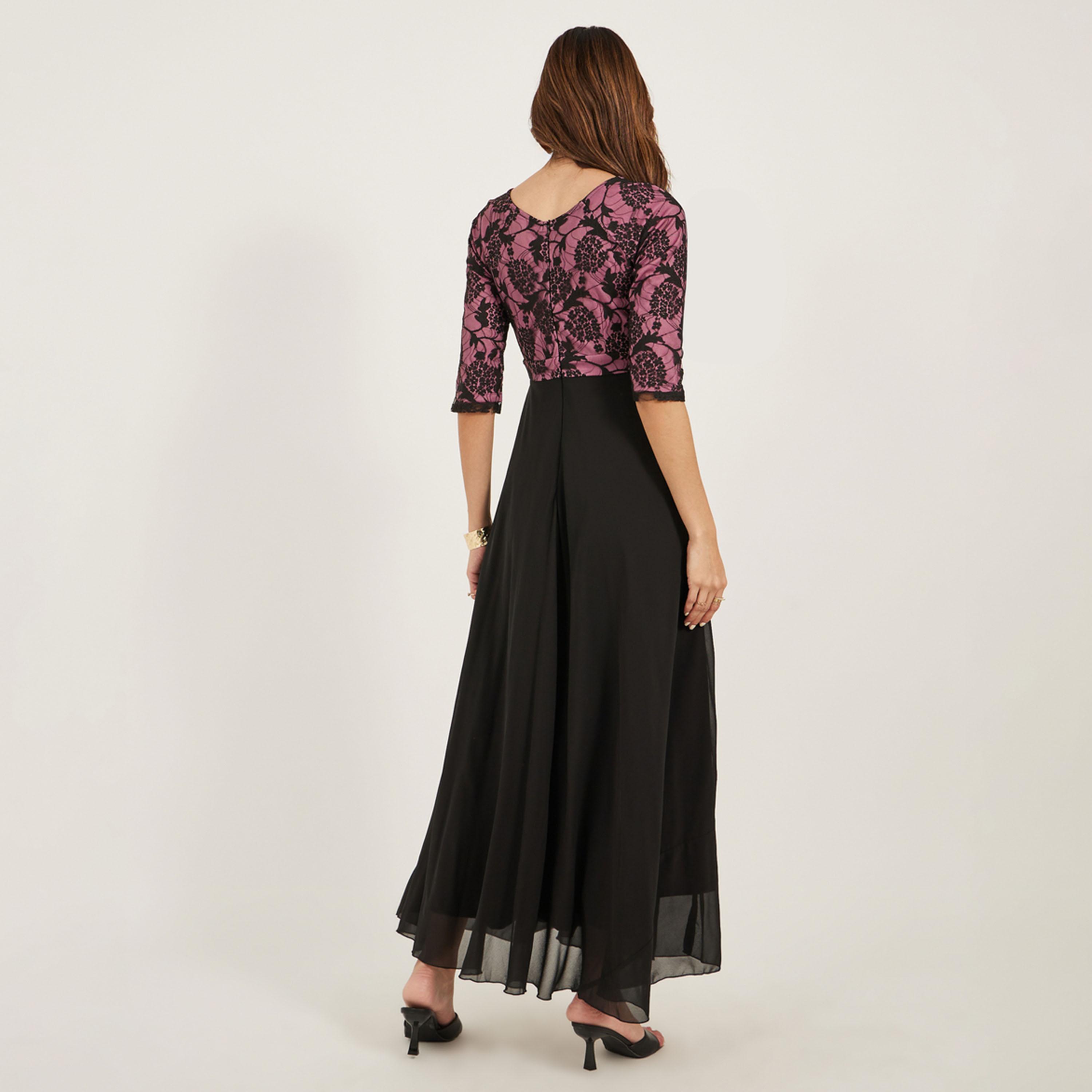 Styli Ruched Detail V-Neck Lace Maxi Dress-women-clothing-dresses-image-5