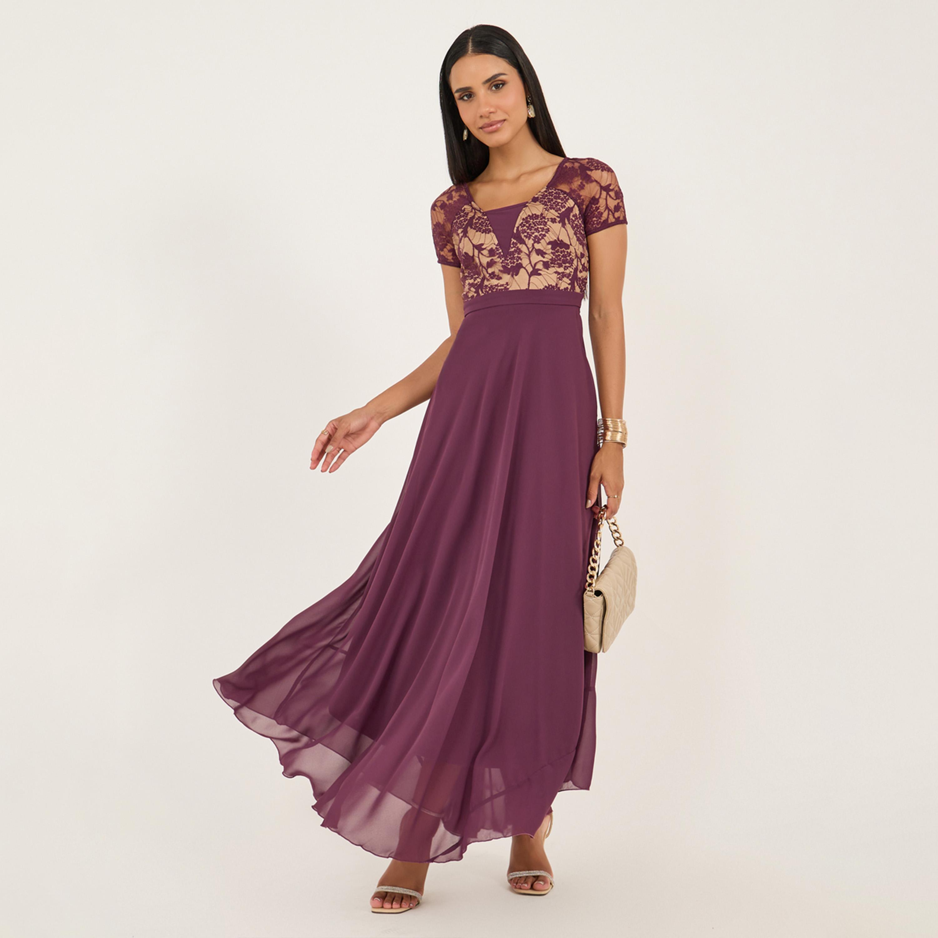 Styli Lace Insert Square Neck A-Line Maxi Dress-women-clothing-dresses-image-1