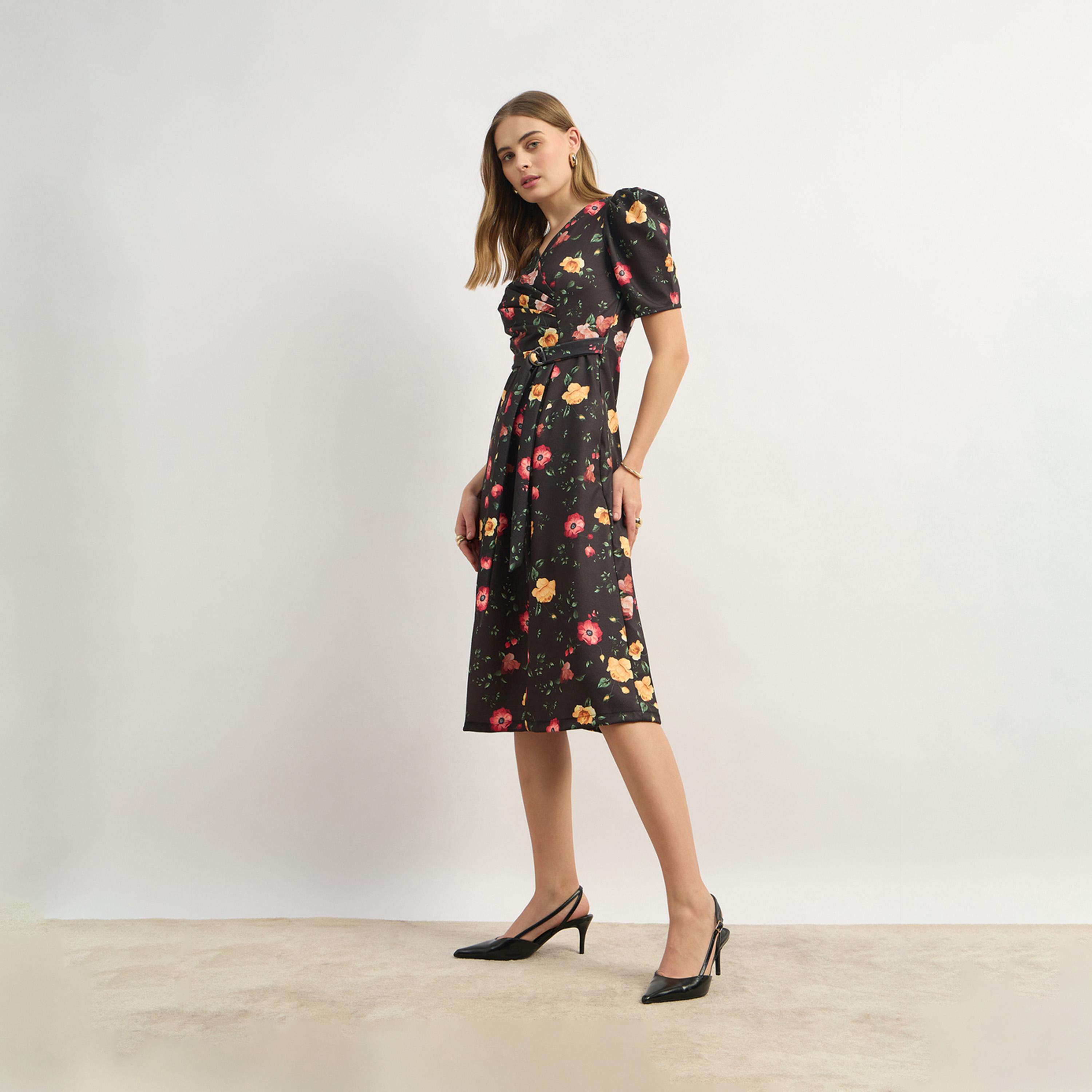 Styli Floral Print A-Line Midi Dress With Puff Sleeves-women-clothing-dresses-image-3