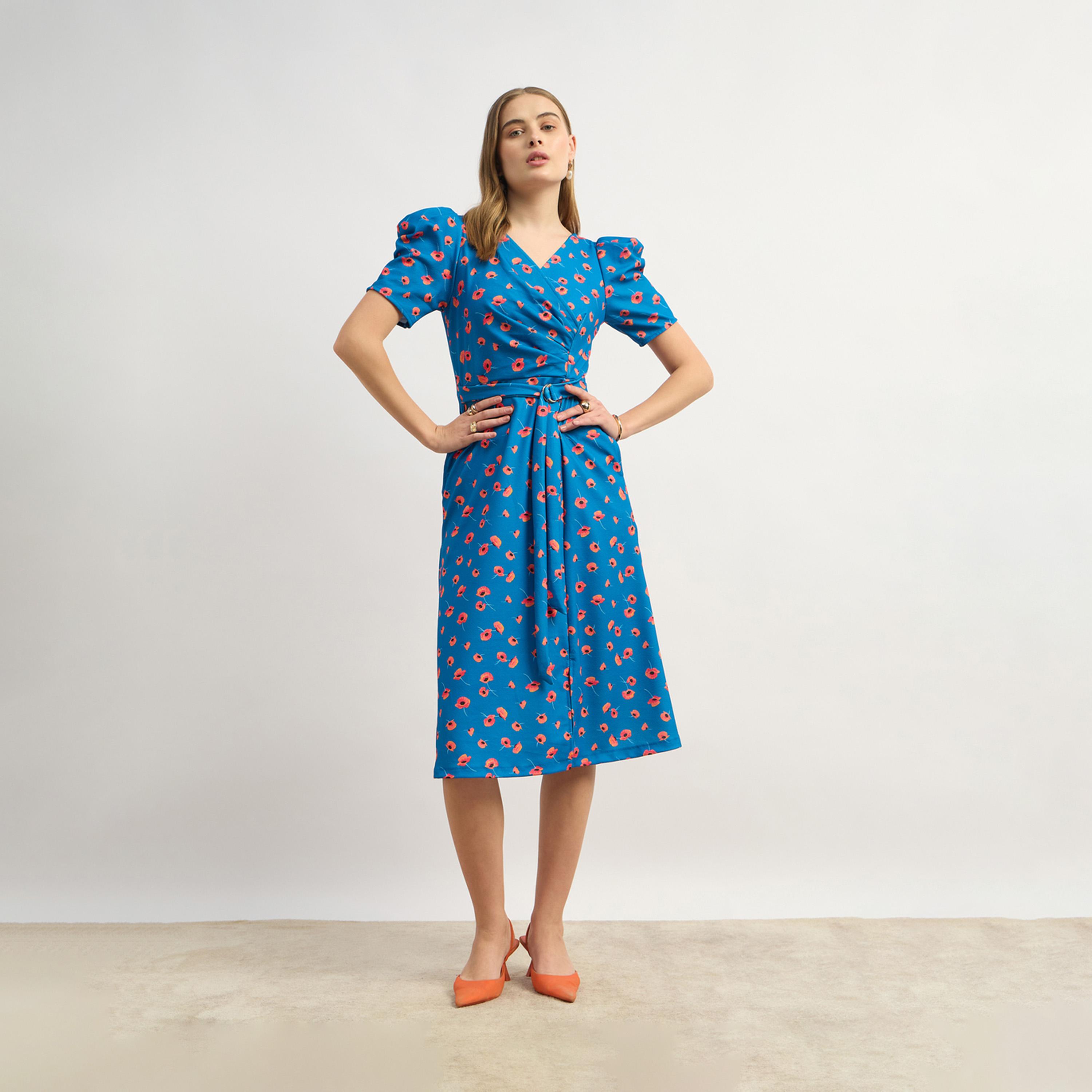 Styli Floral Print A-Line Midi Dress With Puff Sleeves-women-clothing-dresses-image-2