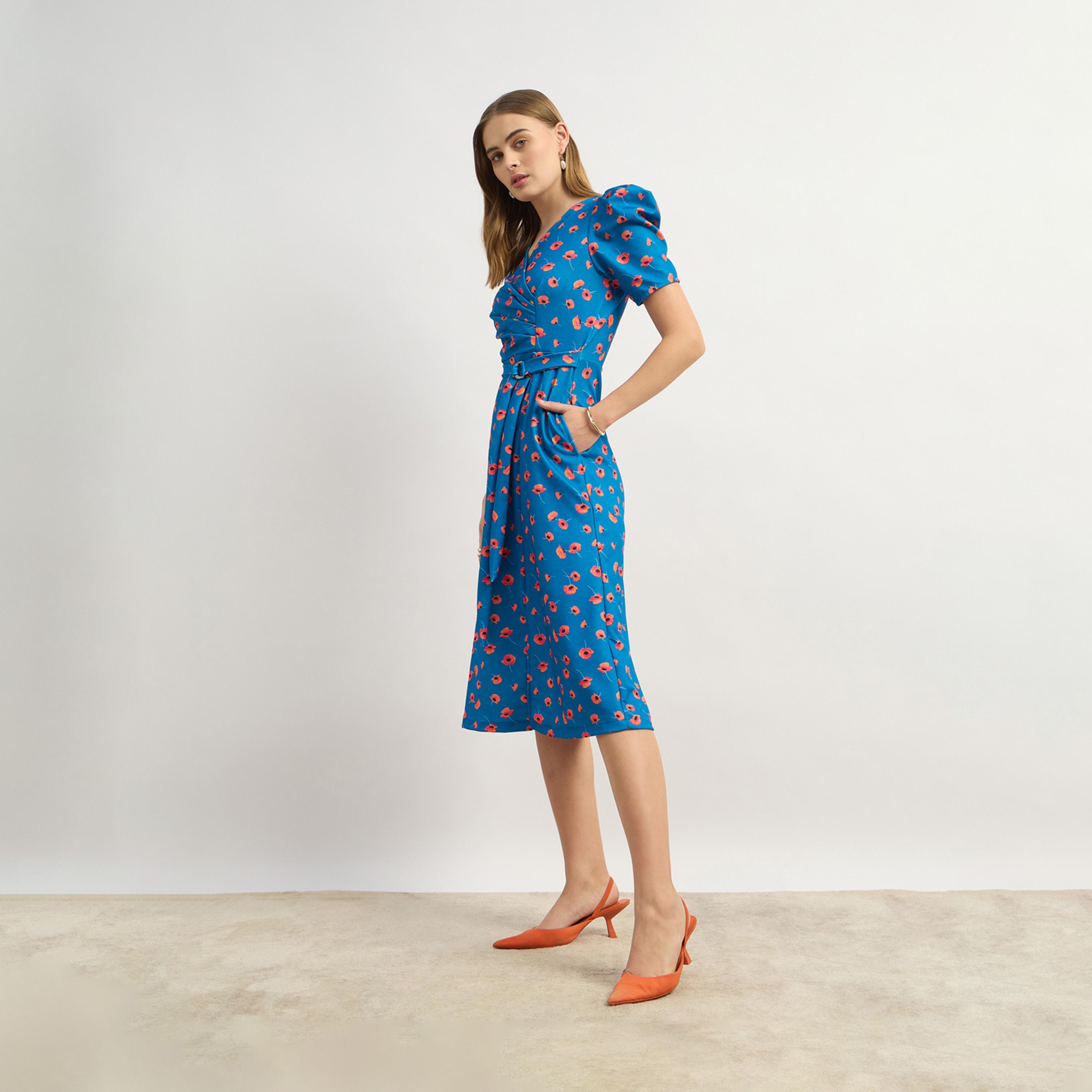 Styli Floral Print A-Line Midi Dress With Puff Sleeves-women-clothing-dresses-image-3
