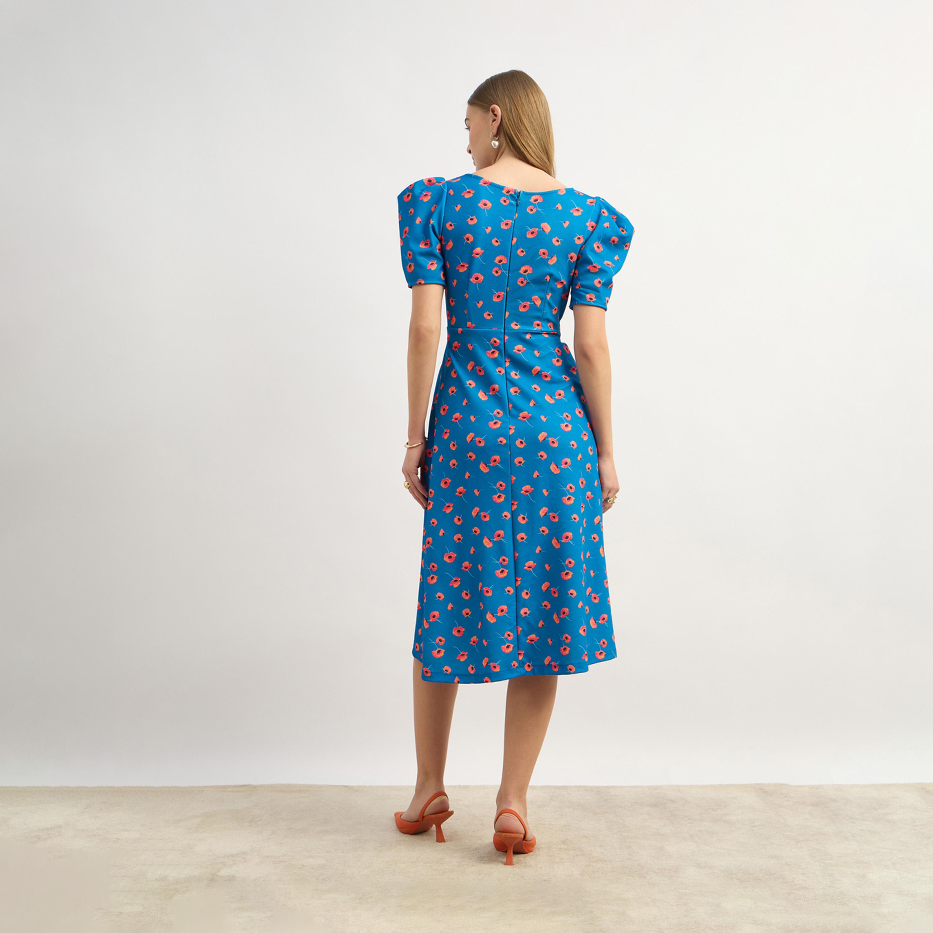 Styli Floral Print A-Line Midi Dress With Puff Sleeves-women-clothing-dresses-image-5