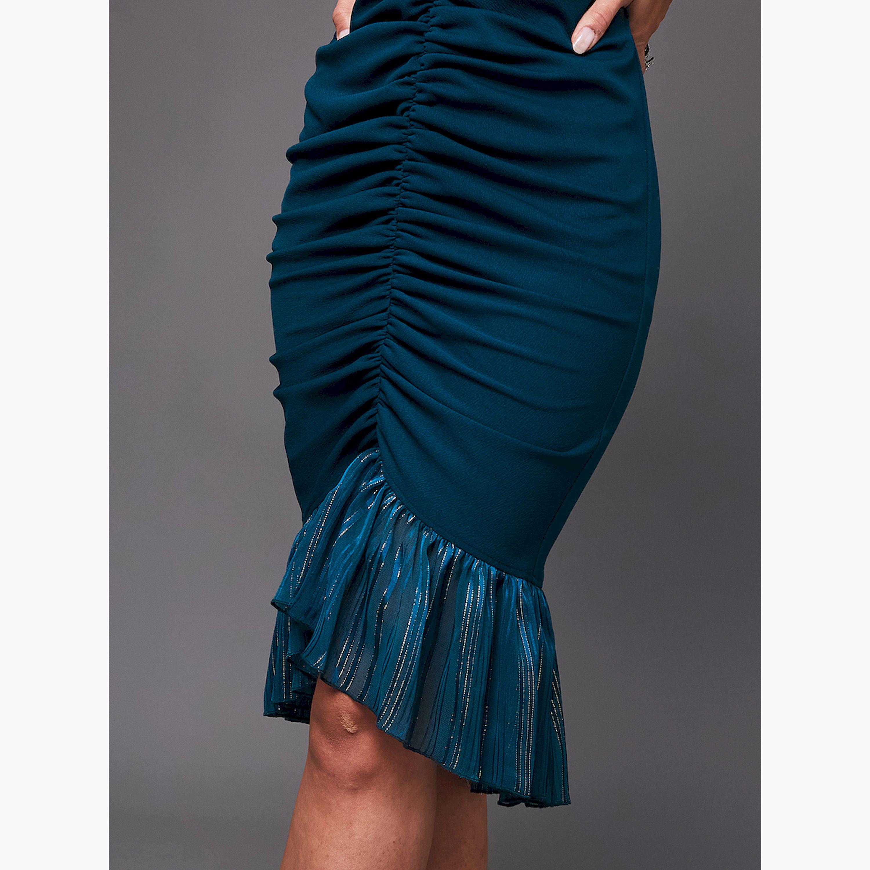 ستايلي - فستان سادة متوسط الطول بحافة مكشكشة-women-clothing-dresses-image-6