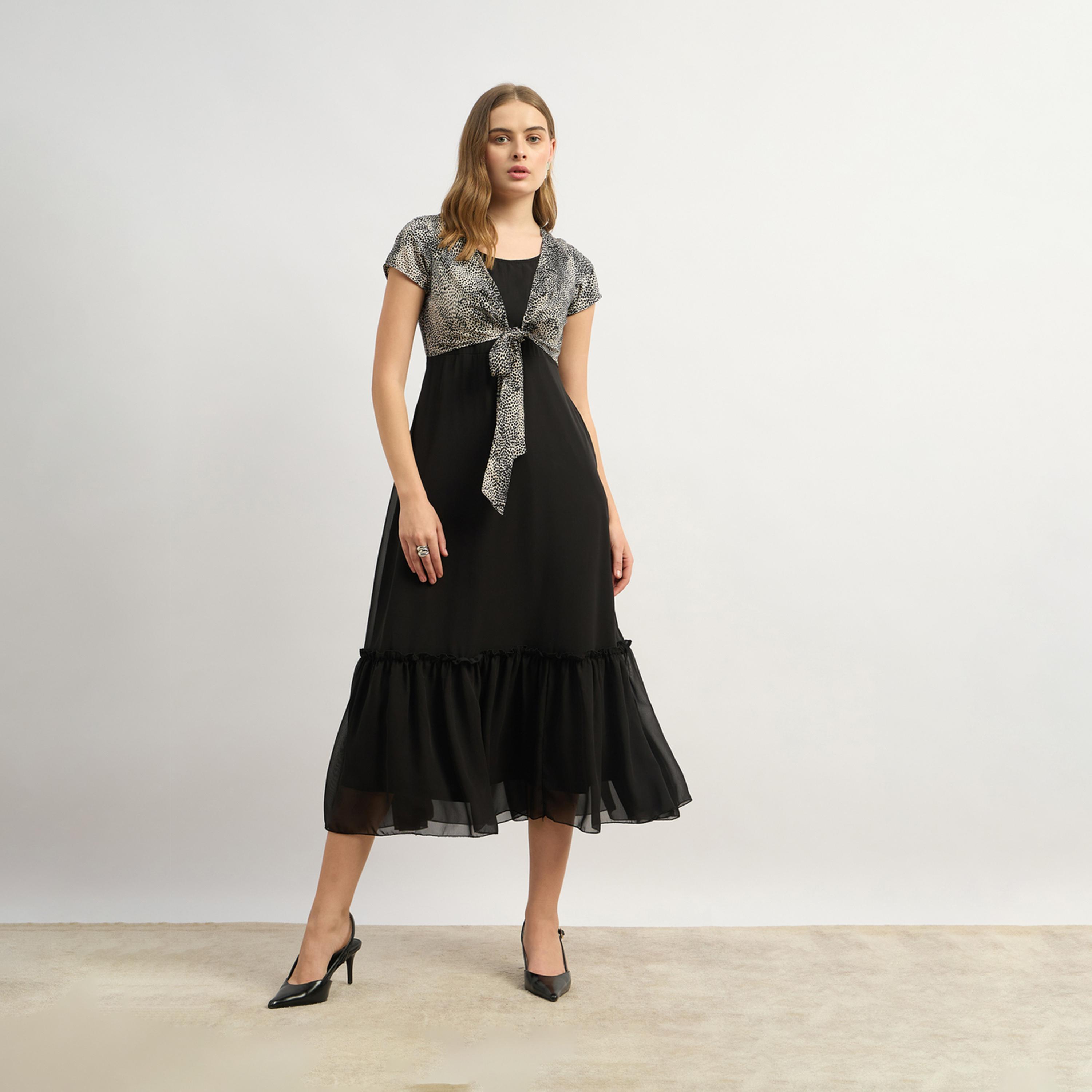 ستايلي - فستان متوسط الطول بطبعة حيوانات متباينة الألوان-women-clothing-dresses-image-2