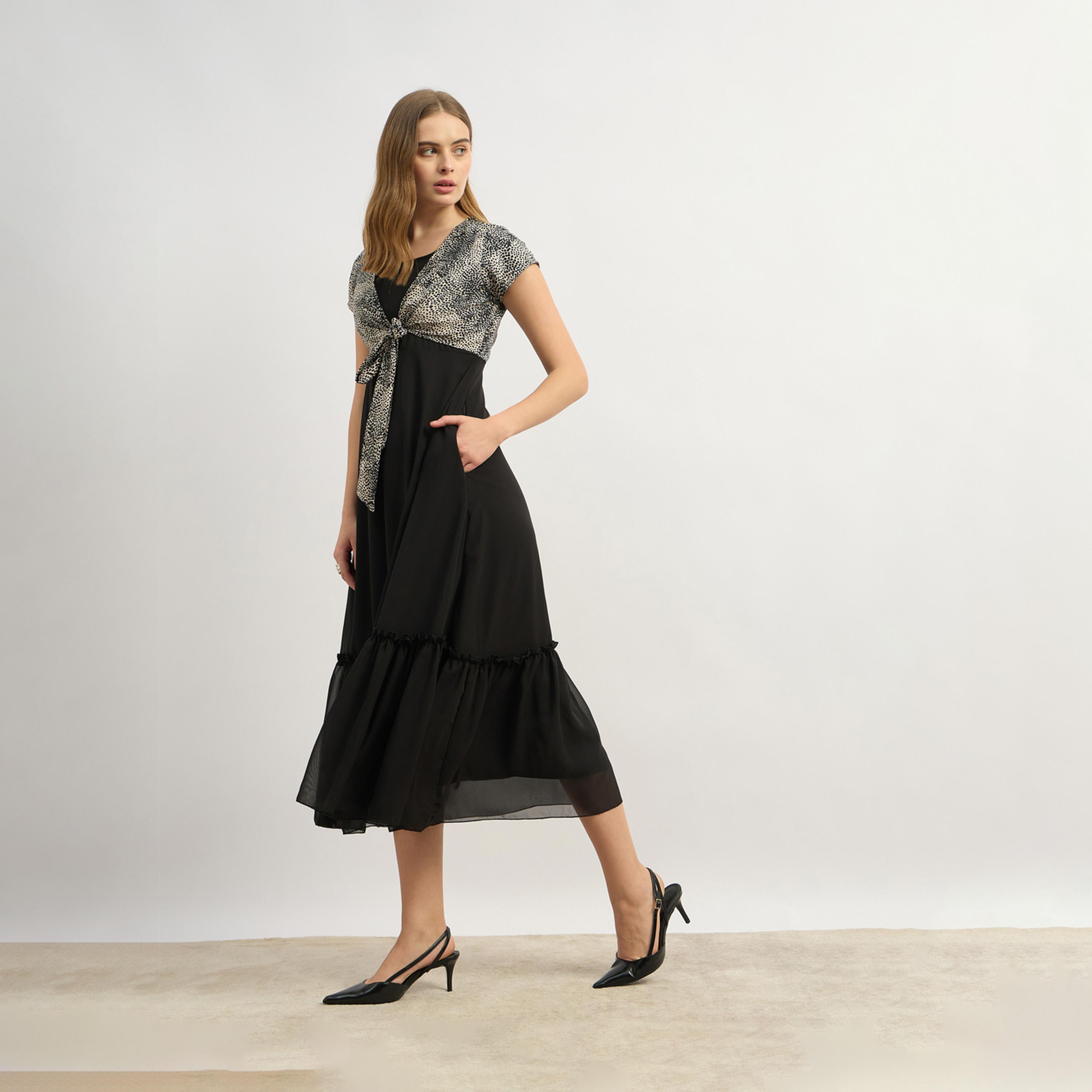 ستايلي - فستان متوسط الطول بطبعة حيوانات متباينة الألوان-women-clothing-dresses-image-3