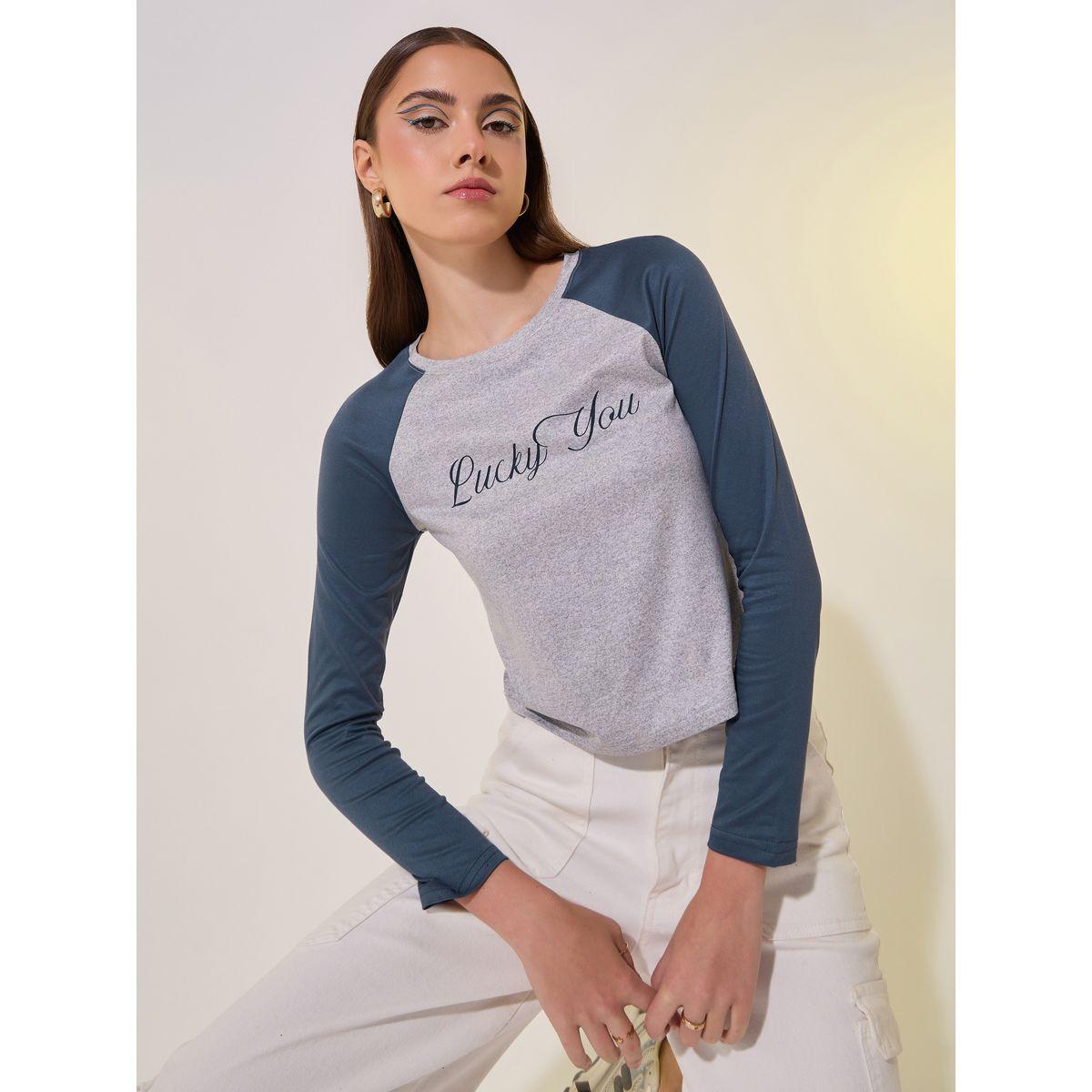تيشيرت بطبعة كتابة وأكمام ريجلان-women-clothing-tshirts-image-1