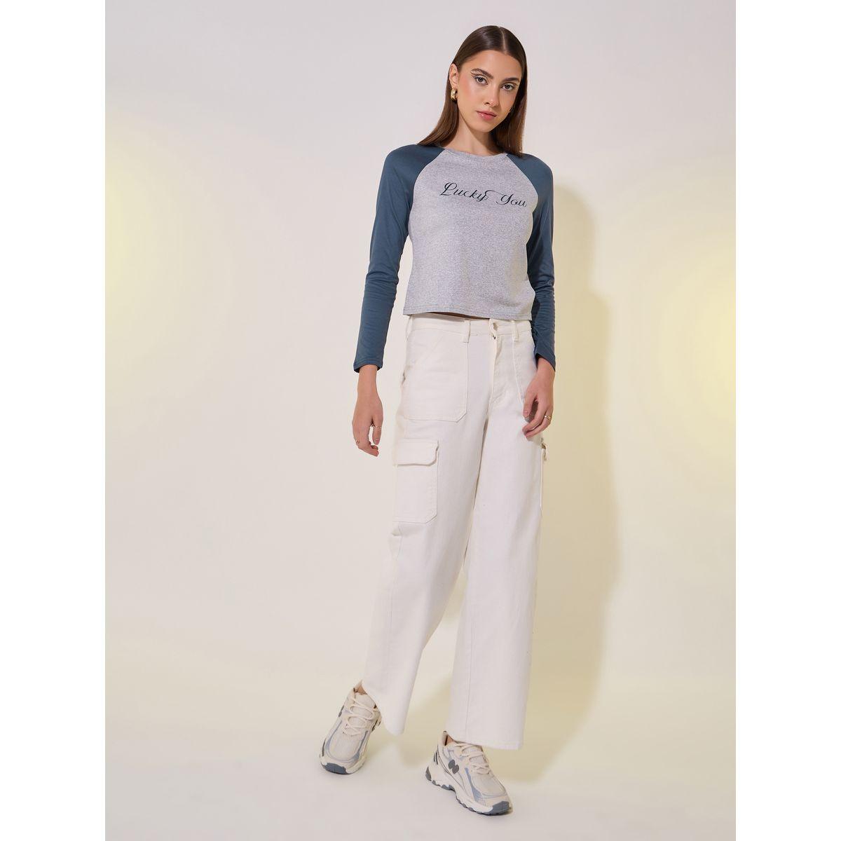 Slogan Print Reglan Sleeve Round Neck T-Shirt-women-clothing-tshirts-image-2