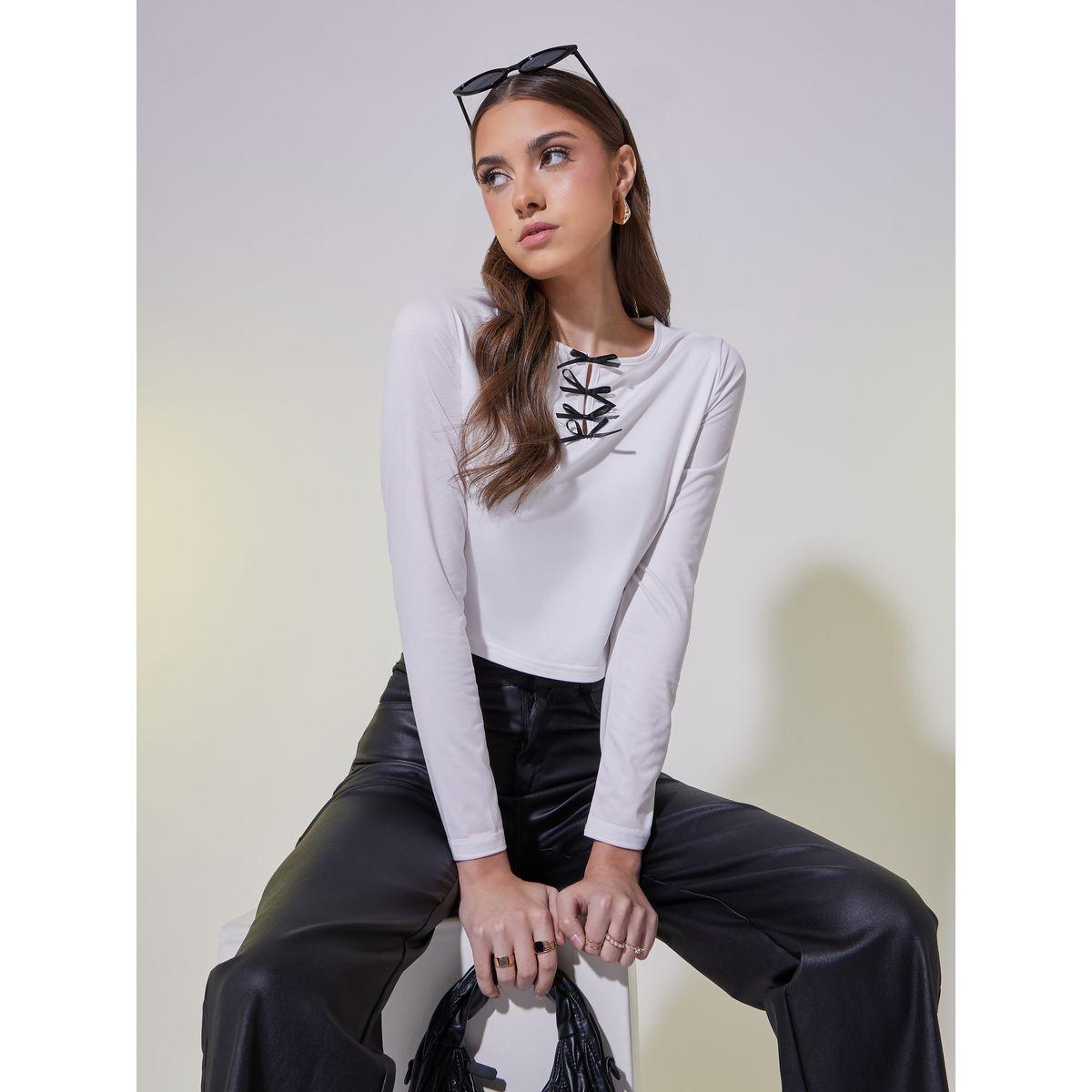 Solid Bow Detail Crop Top-women-clothing-tshirts-image-1