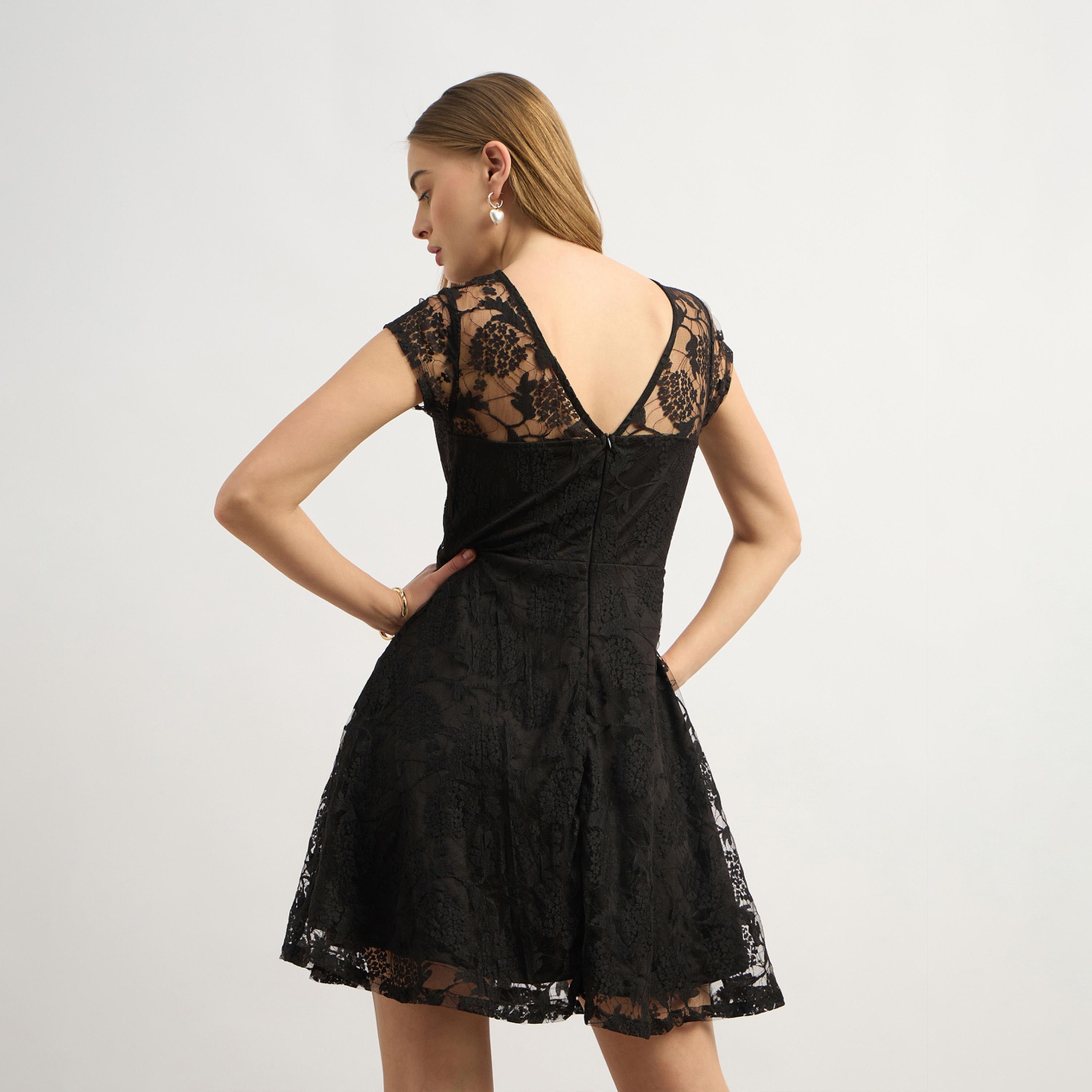 Styli Lace Insert Skater Mini Dress-women-clothing-dresses-image-5