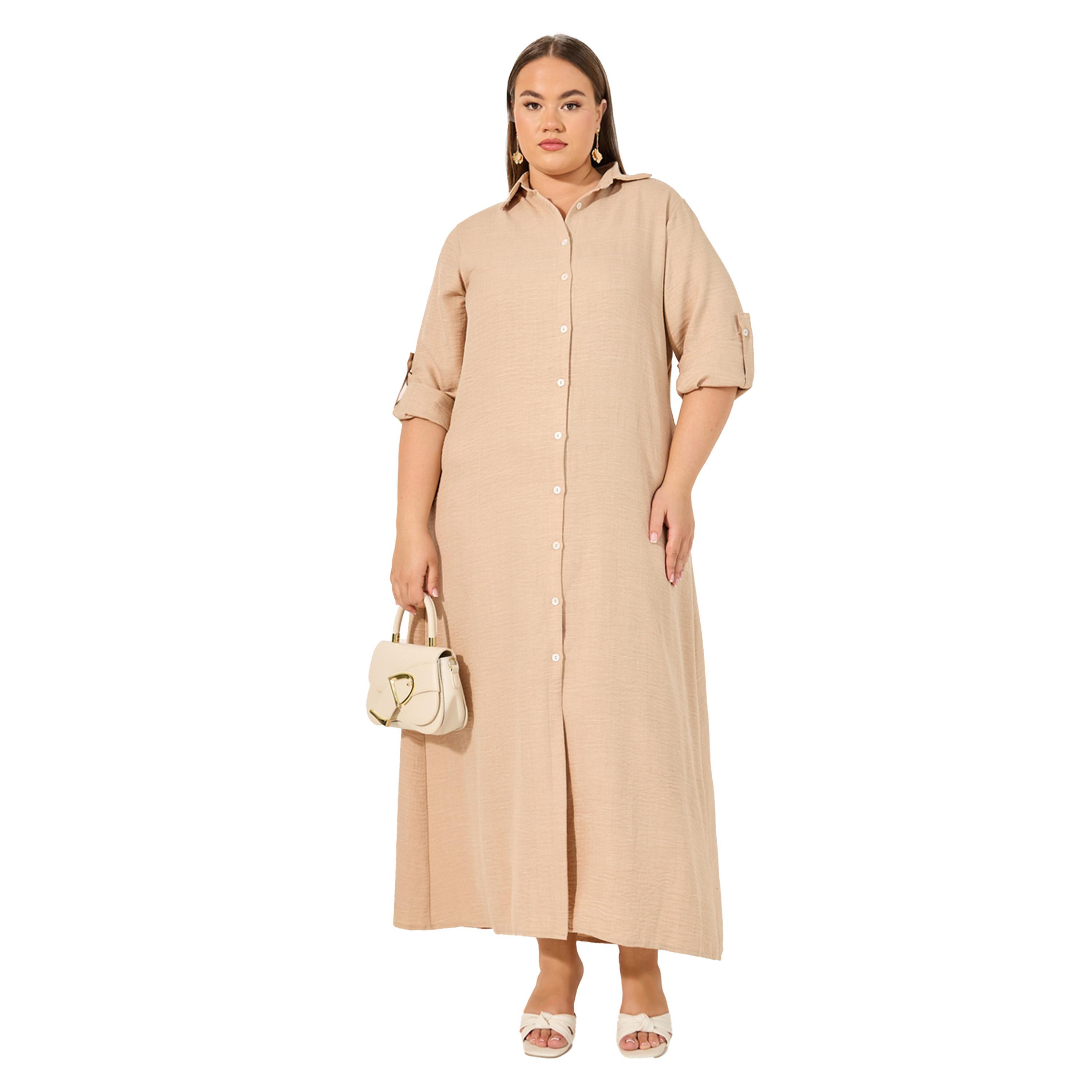 ستايلي - فستان ماكسي بأكمام مطوية ومقاس كبير-women-clothing-dresses-image-1